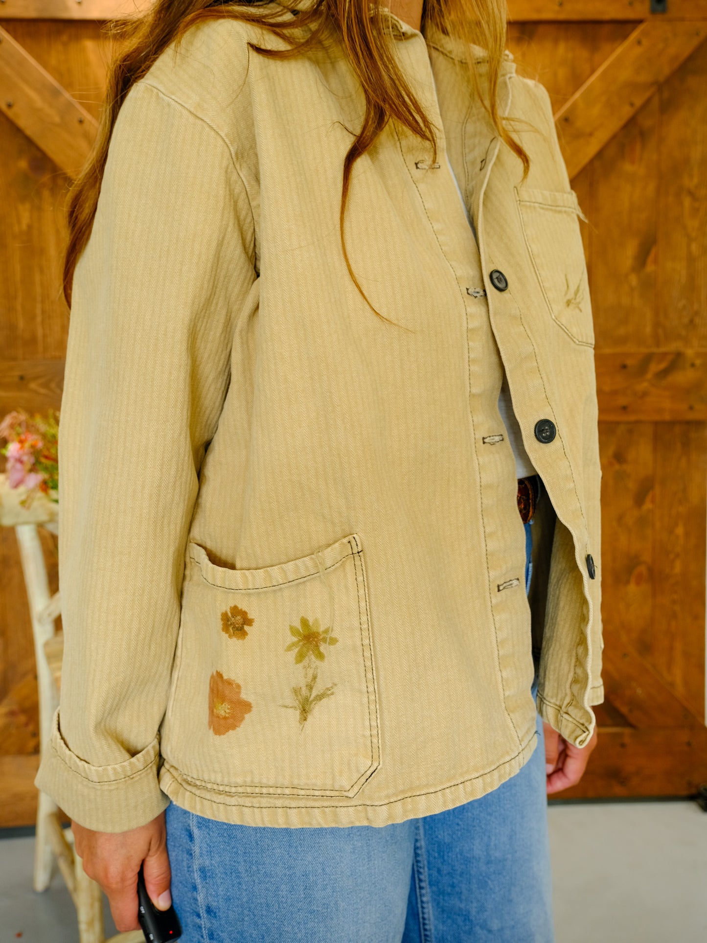 Flower Hammered Tan Workwear Jacket