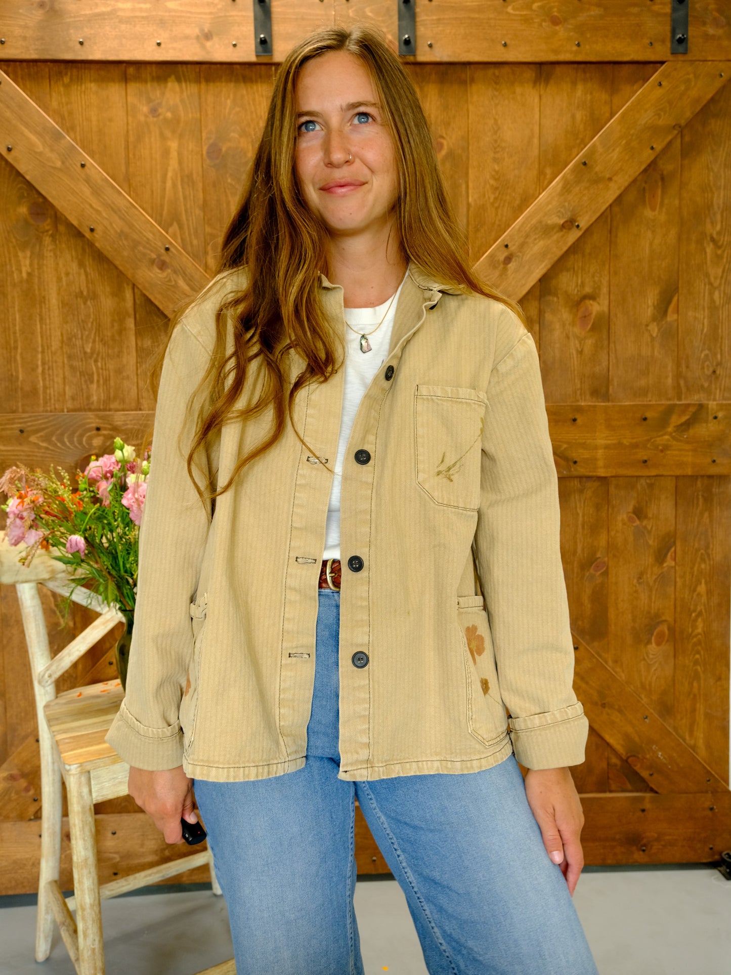 Flower Hammered Tan Workwear Jacket