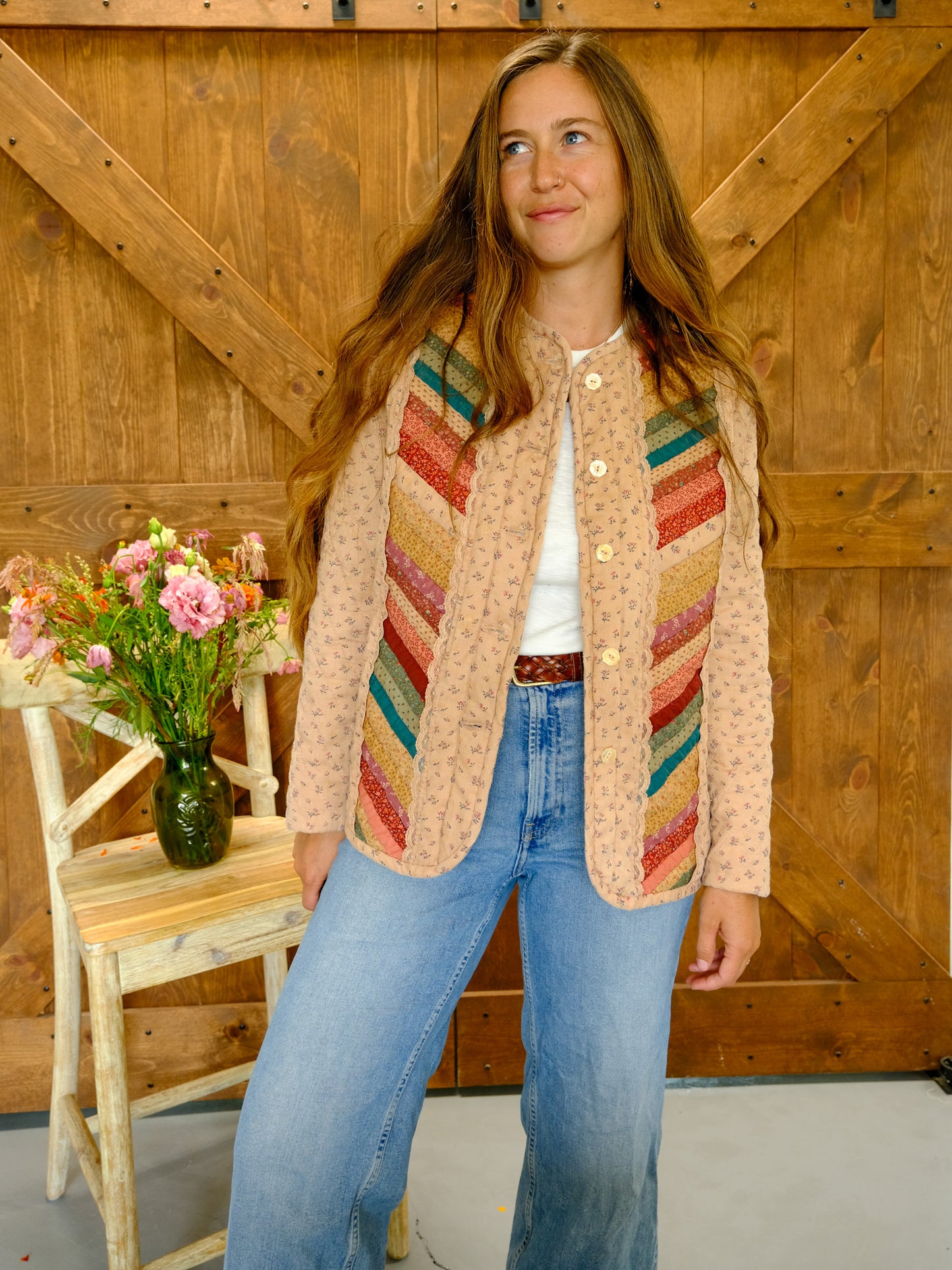 Cutch Floral Color Stripe Quilted Jacket