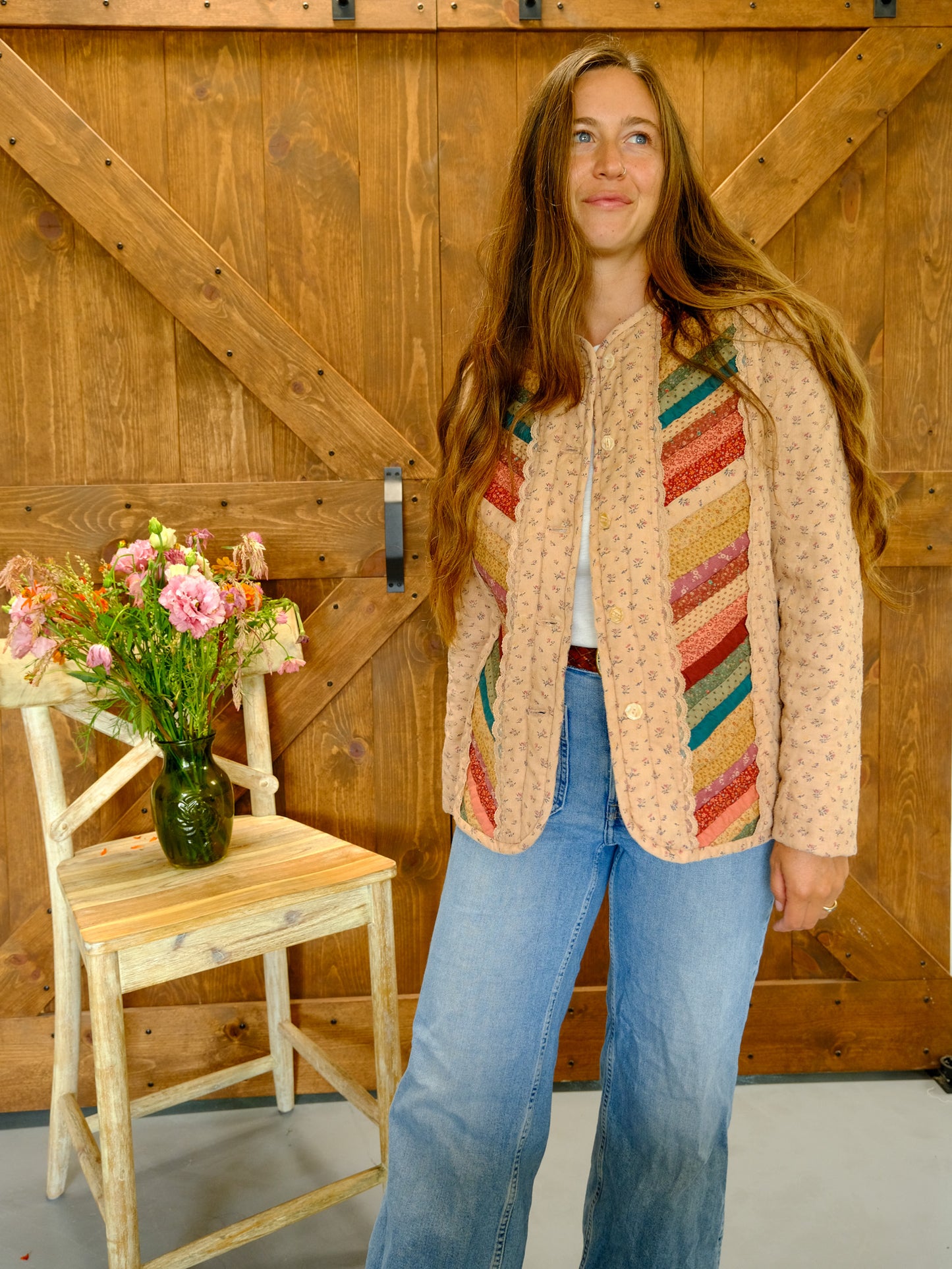 Cutch Floral Color Stripe Quilted Jacket