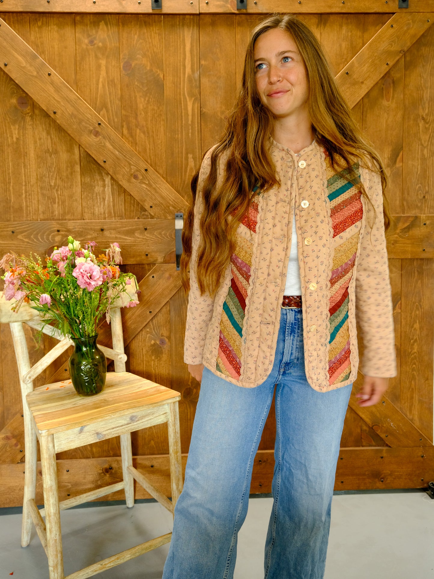 Cutch Floral Color Stripe Quilted Jacket