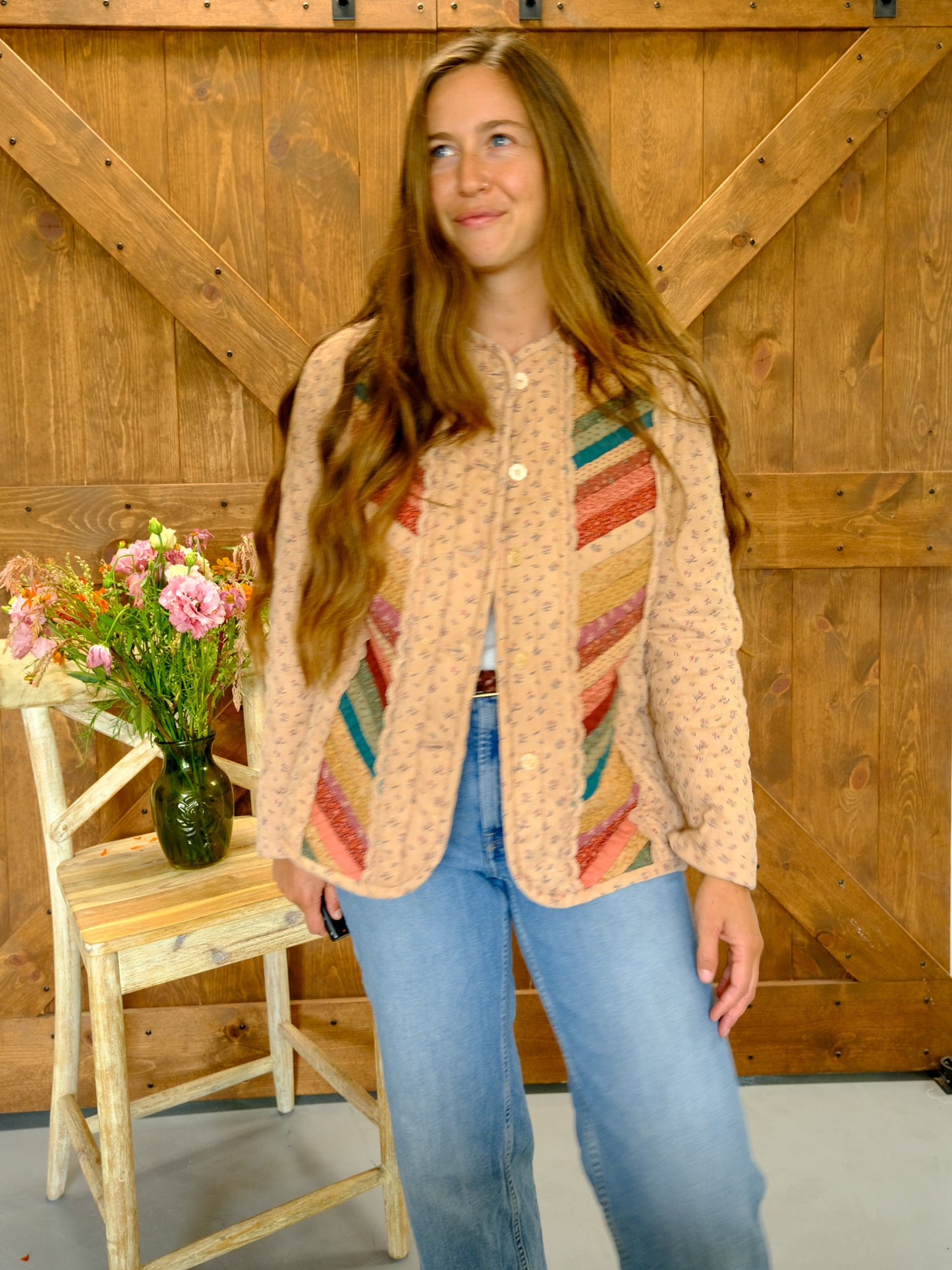 Cutch Floral Color Stripe Quilted Jacket