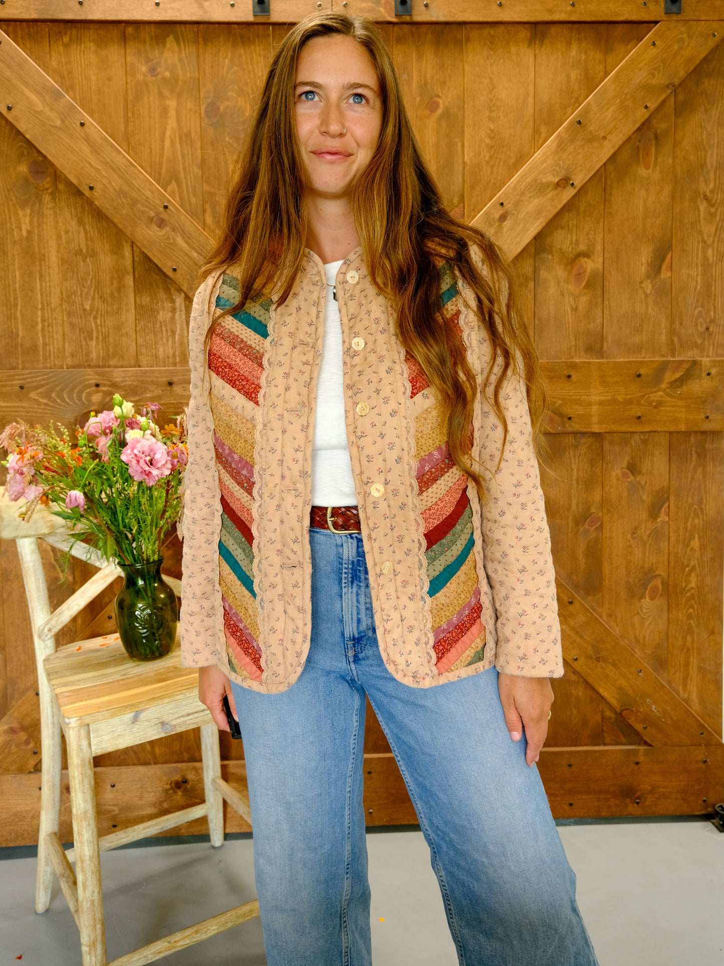 Cutch Floral Color Stripe Quilted Jacket
