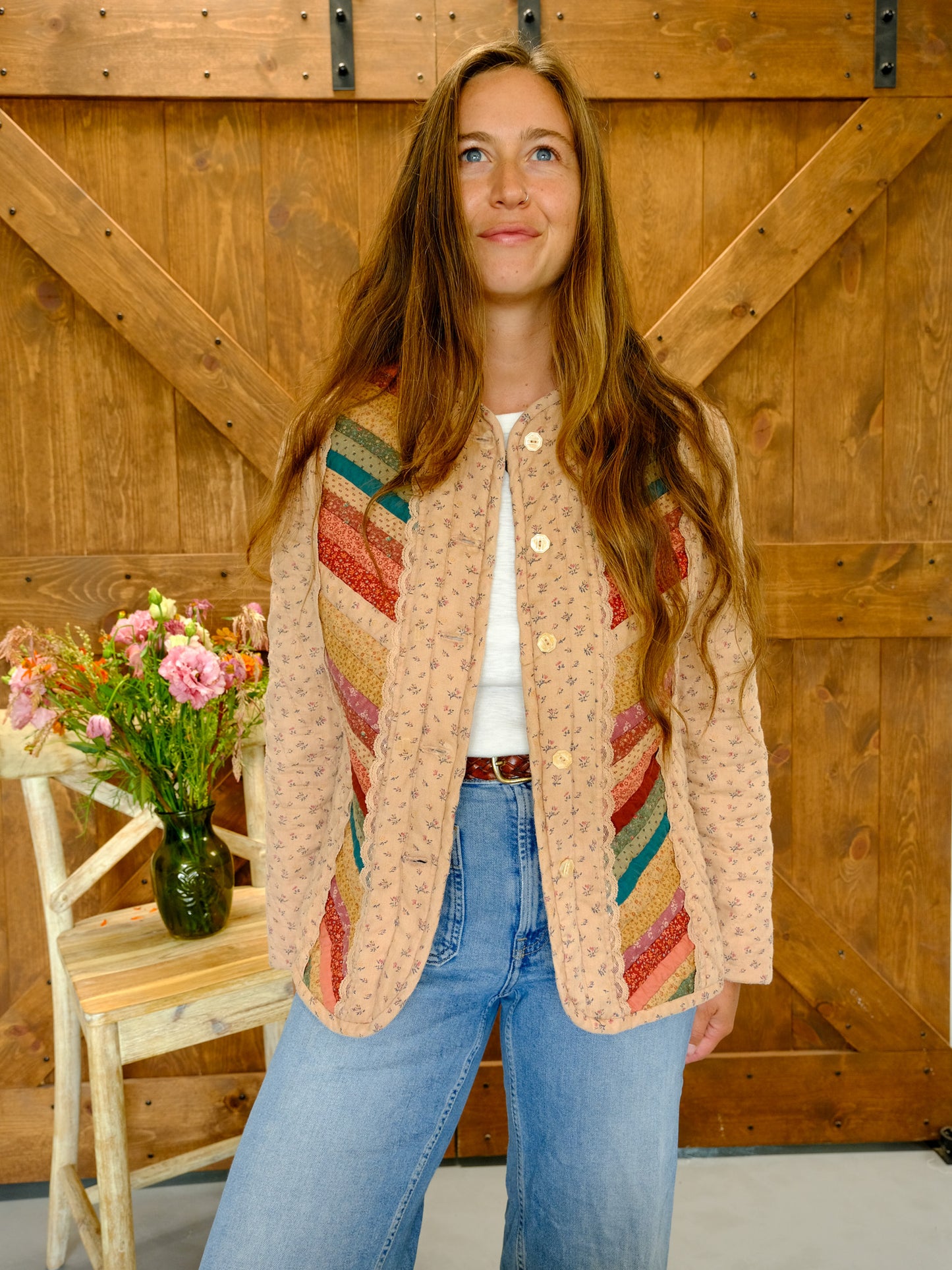 Cutch Floral Color Stripe Quilted Jacket