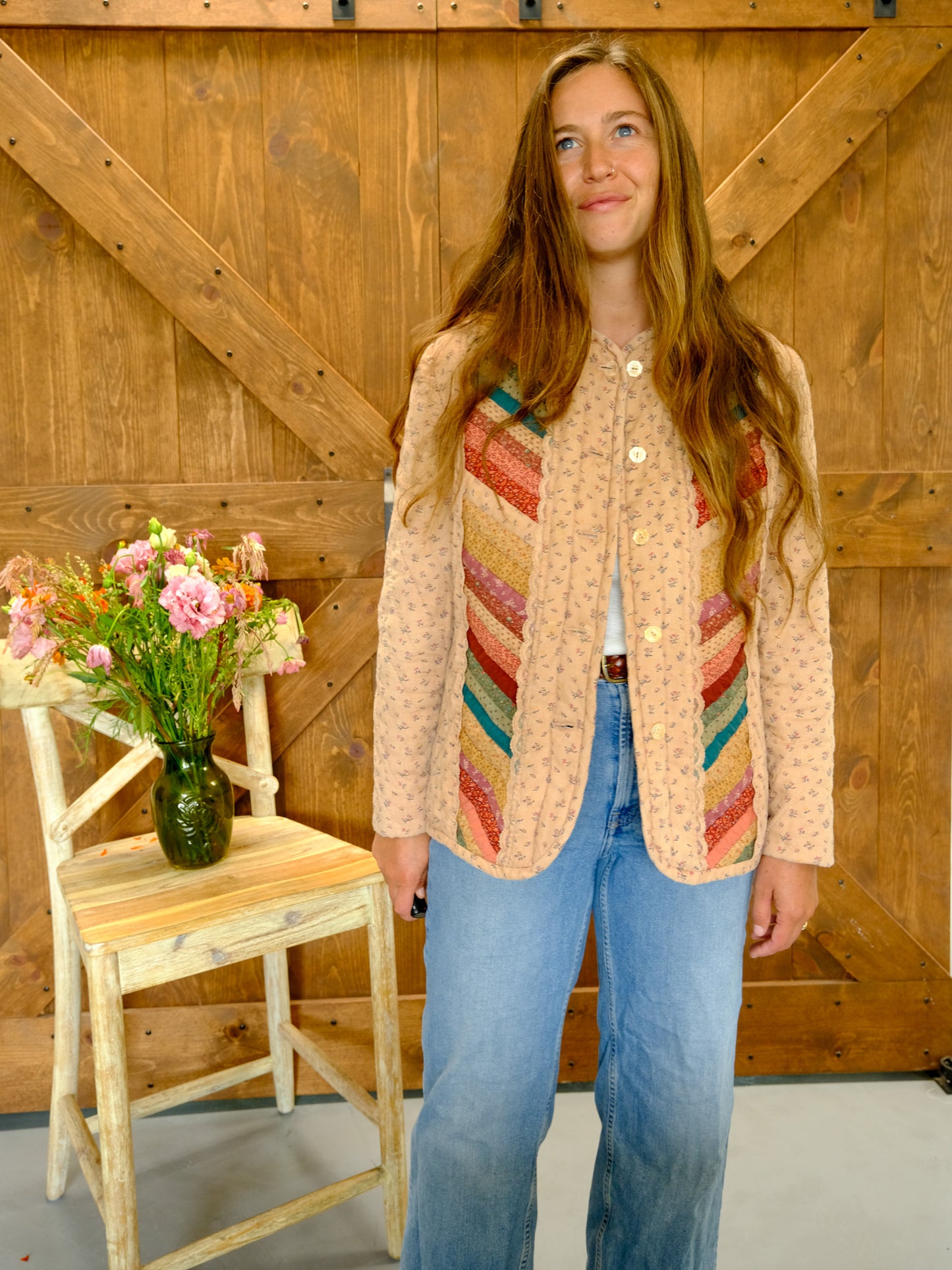 Cutch Floral Color Stripe Quilted Jacket