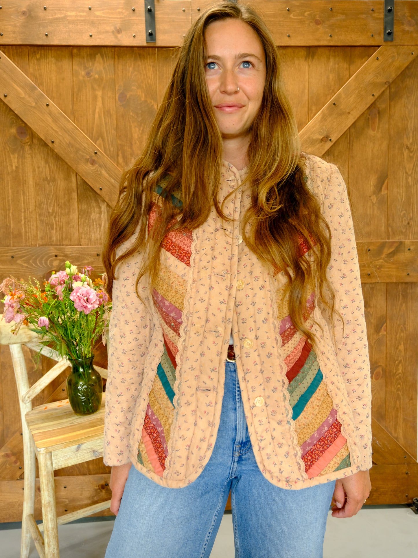 Cutch Floral Color Stripe Quilted Jacket