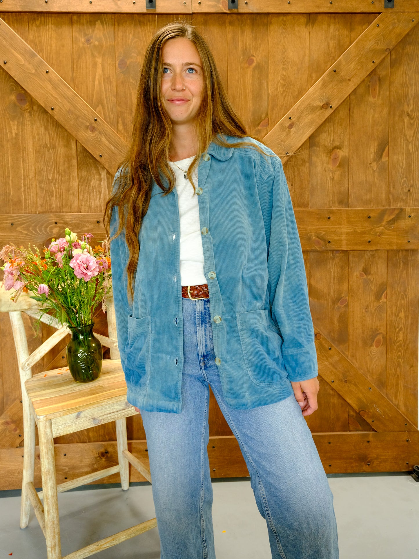 Indigo Corduroy Quilted Yoke Jacket
