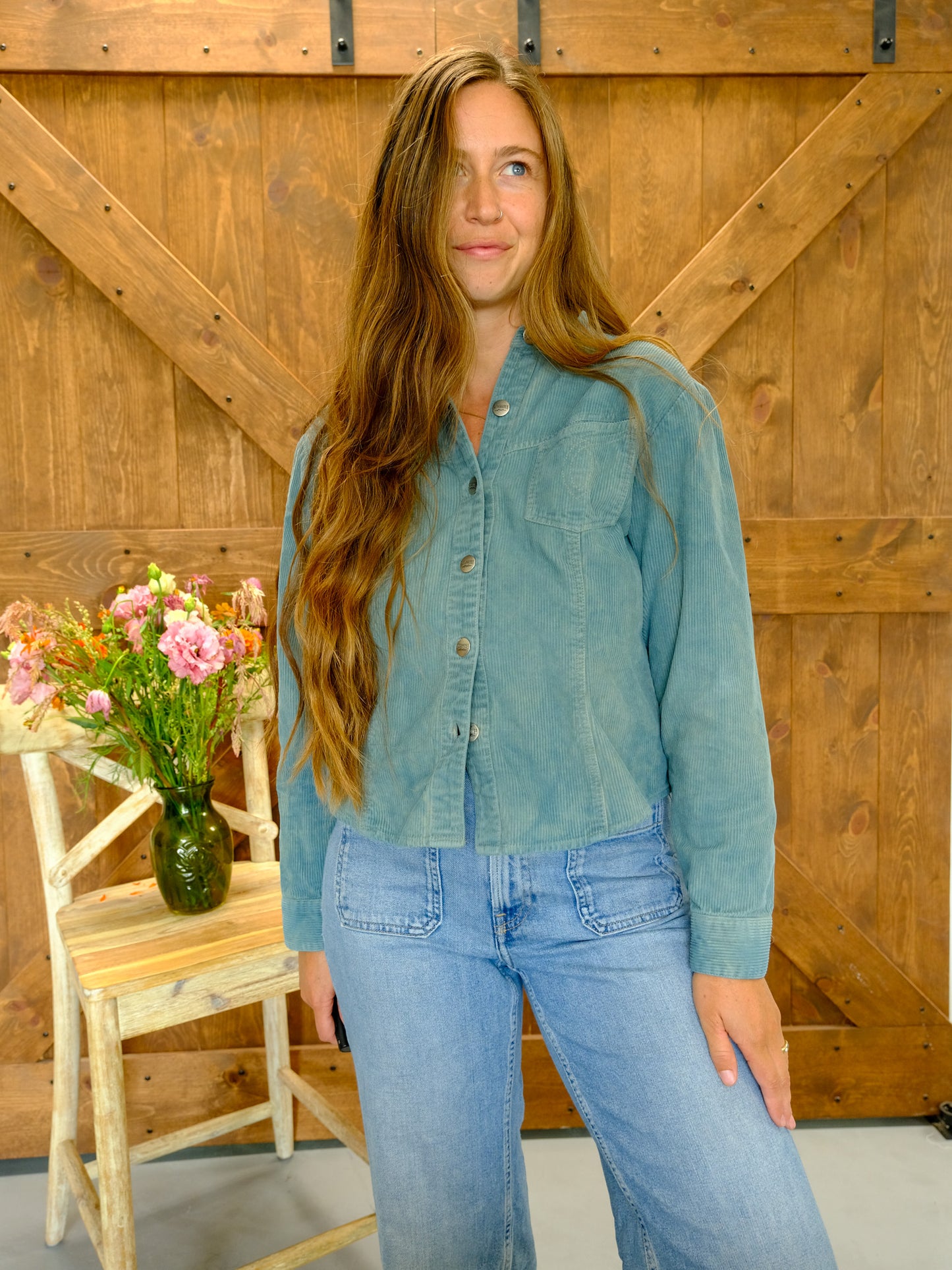 Indigo Corduroy Cropped Blouse