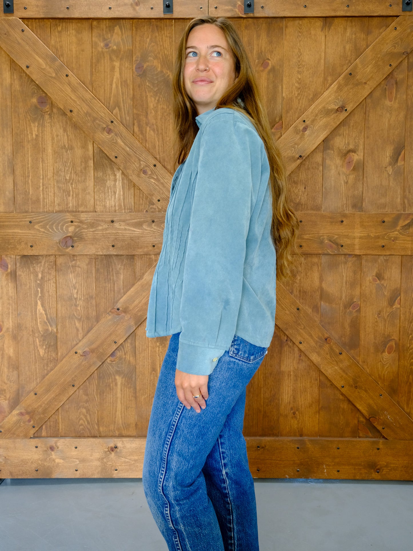 Indigo Corduroy Pleated Bouse