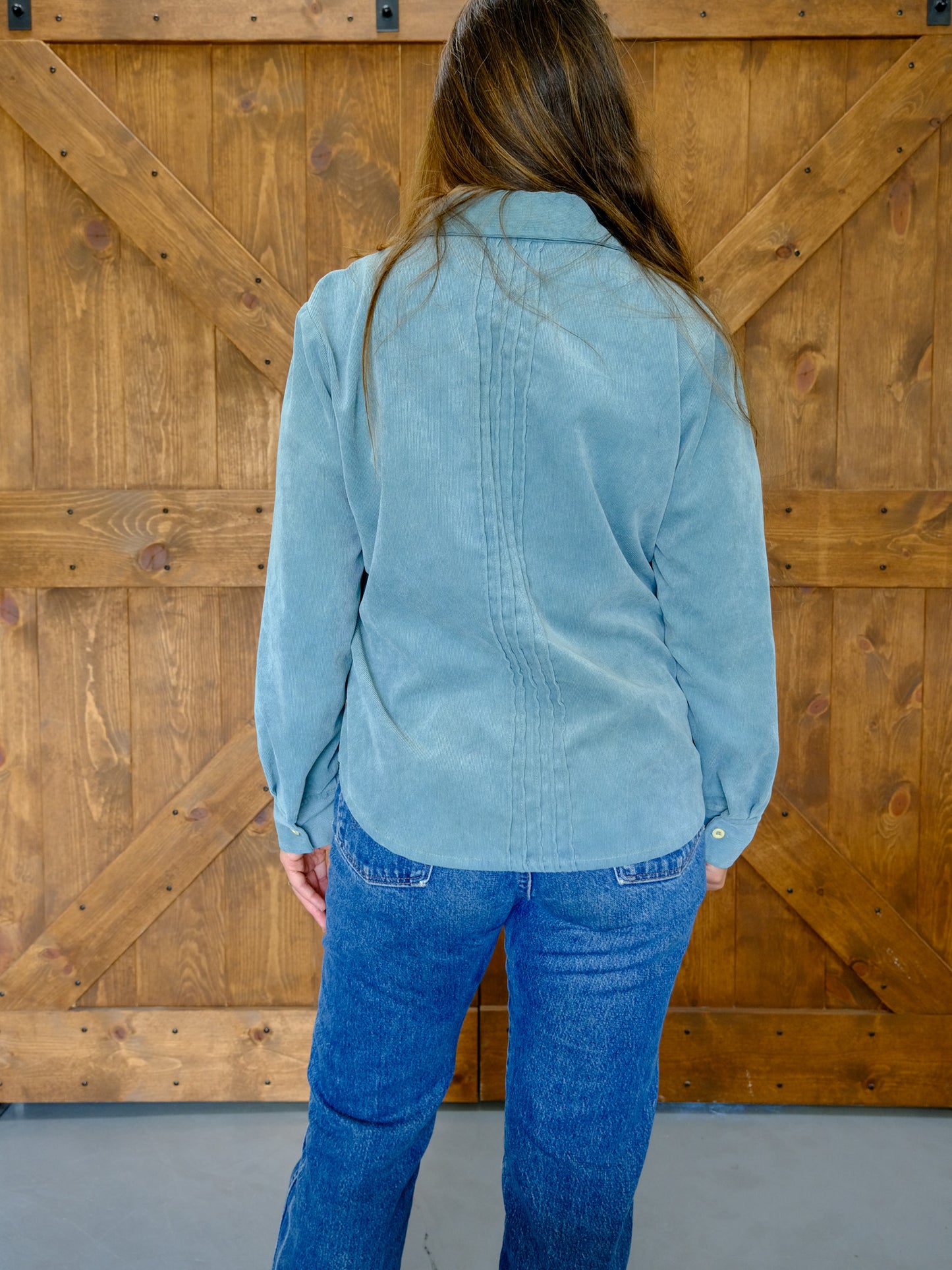 Indigo Corduroy Pleated Bouse