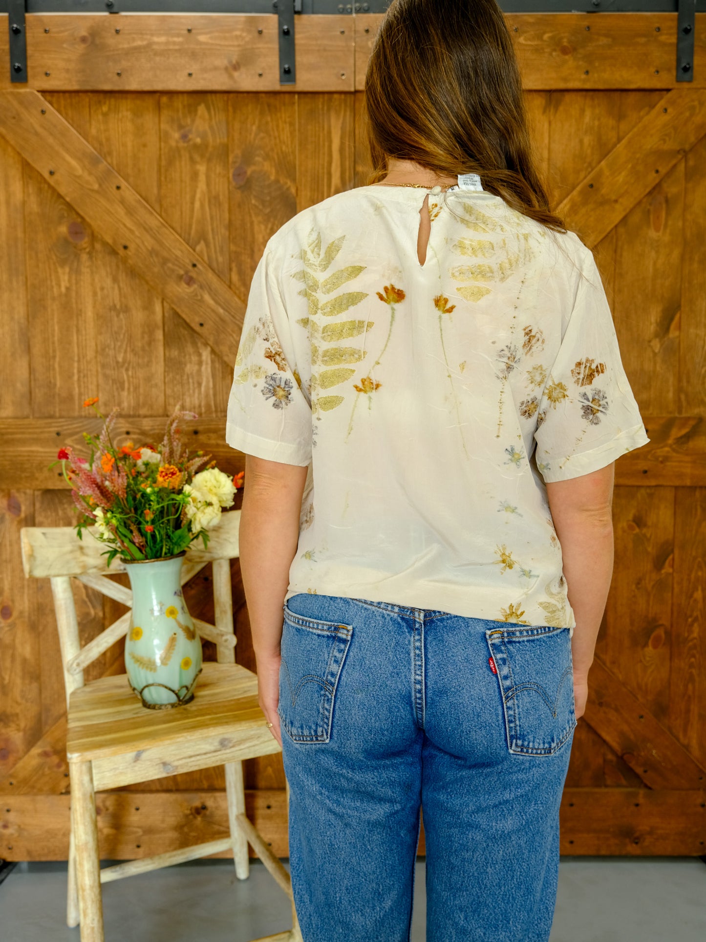 Eco-printed Silk Short Sleeve Blouse