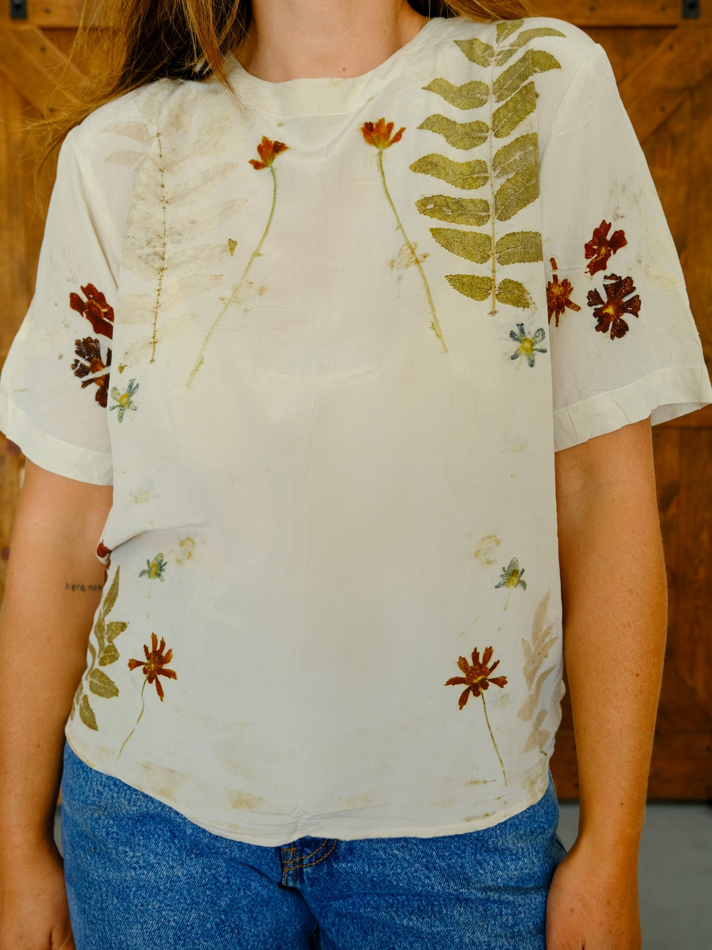 Eco-printed Silk Short Sleeve Blouse