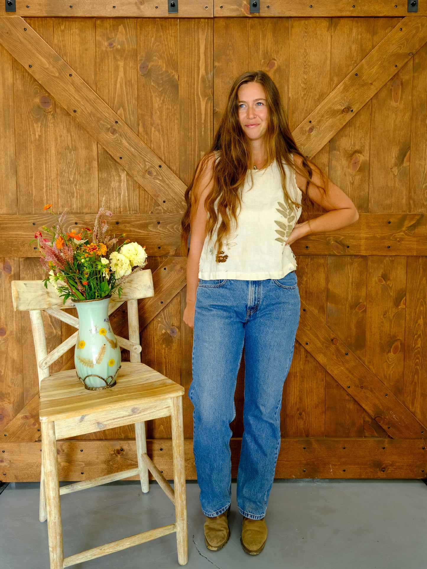 Eco-printed Scalloped Linen Tank