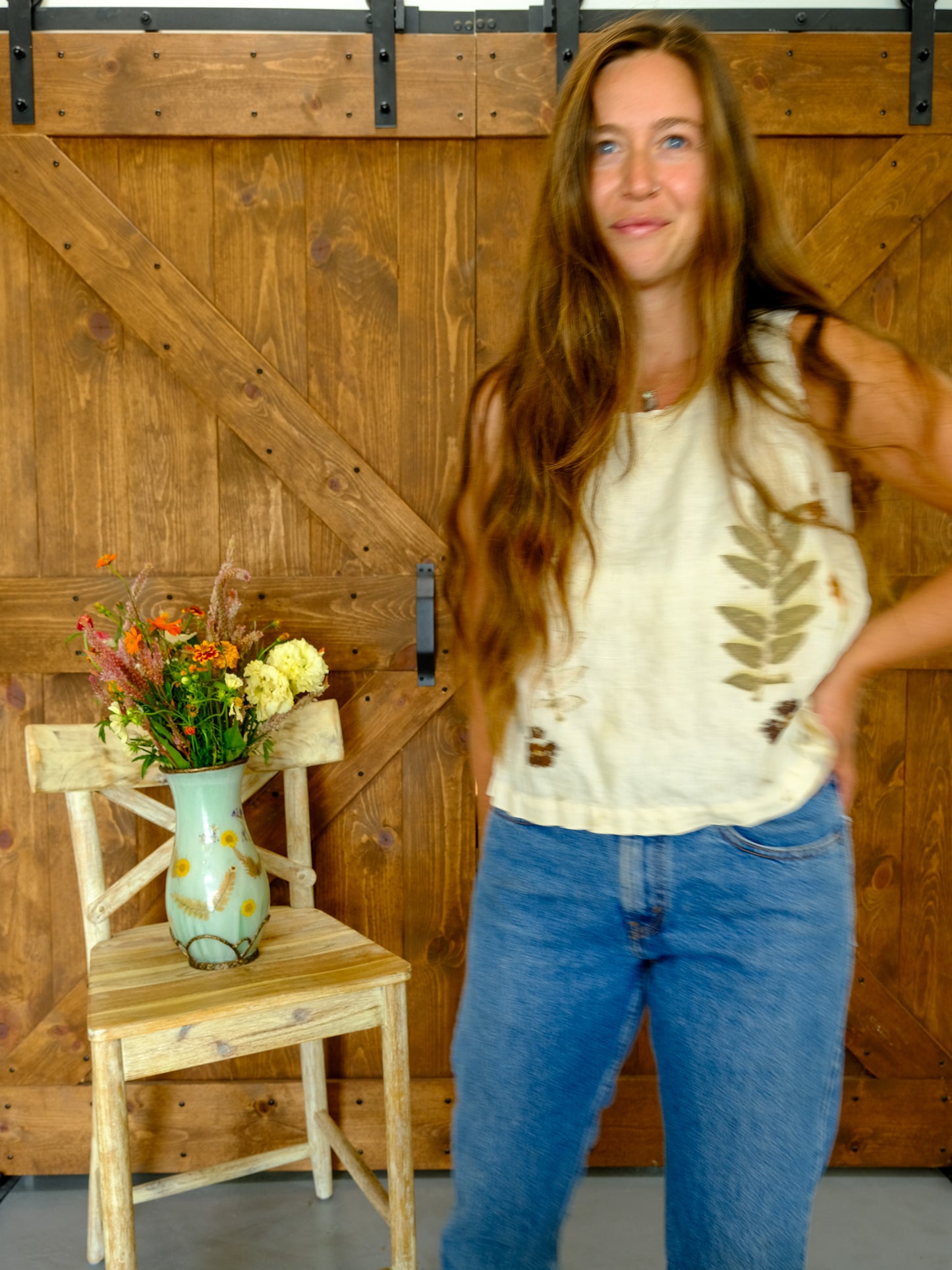 Eco-printed Scalloped Linen Tank