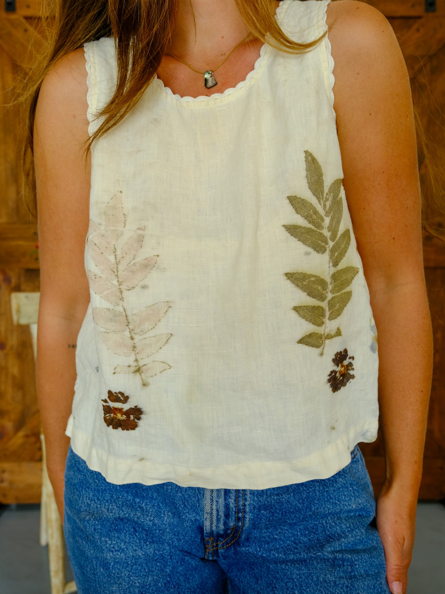 Eco-printed Scalloped Linen Tank