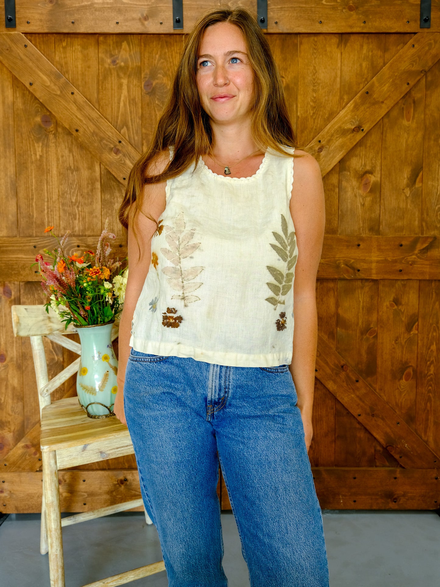 Eco-printed Scalloped Linen Tank
