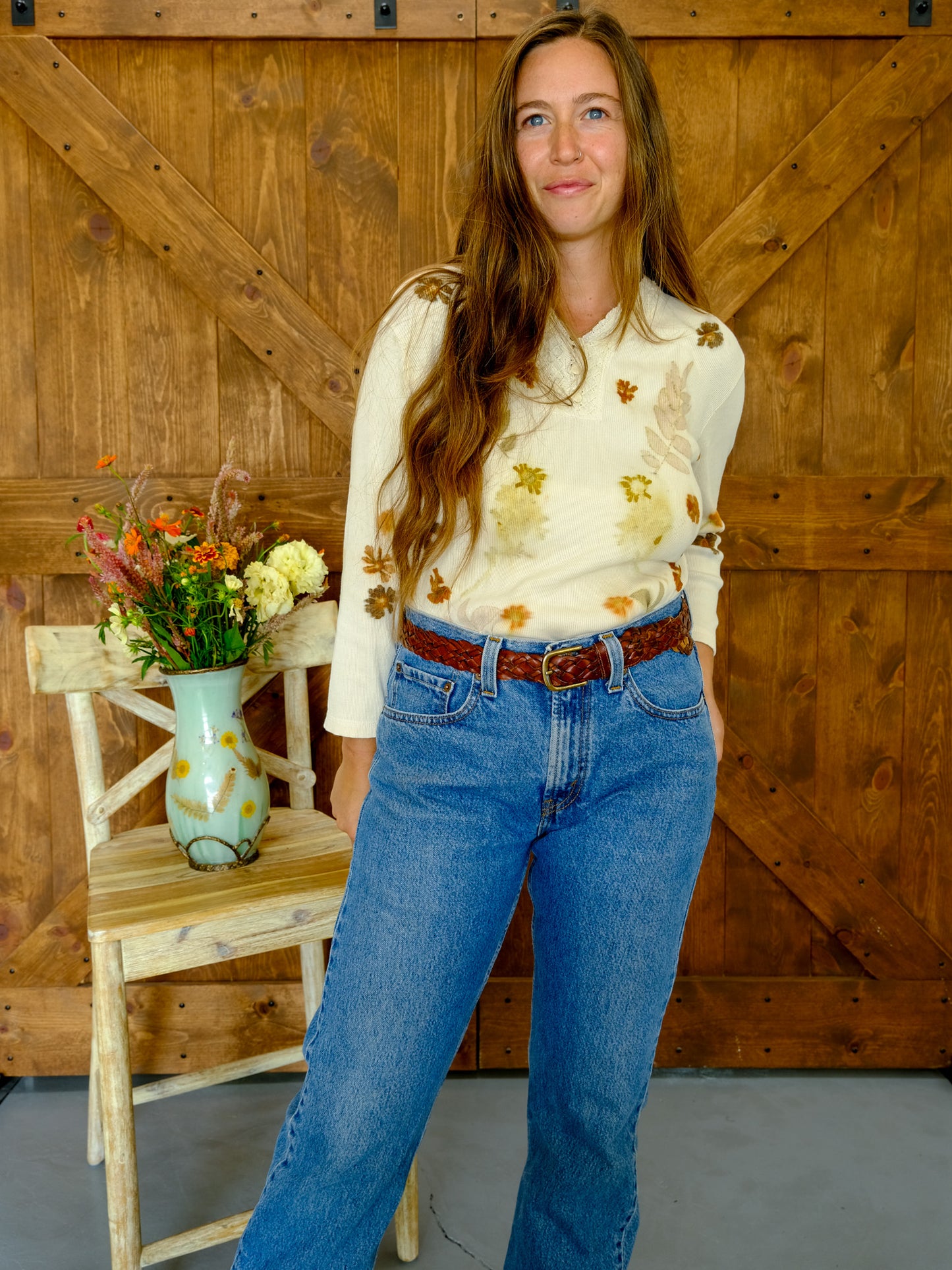 Eco-printed Ribbed Knit Long Sleeve