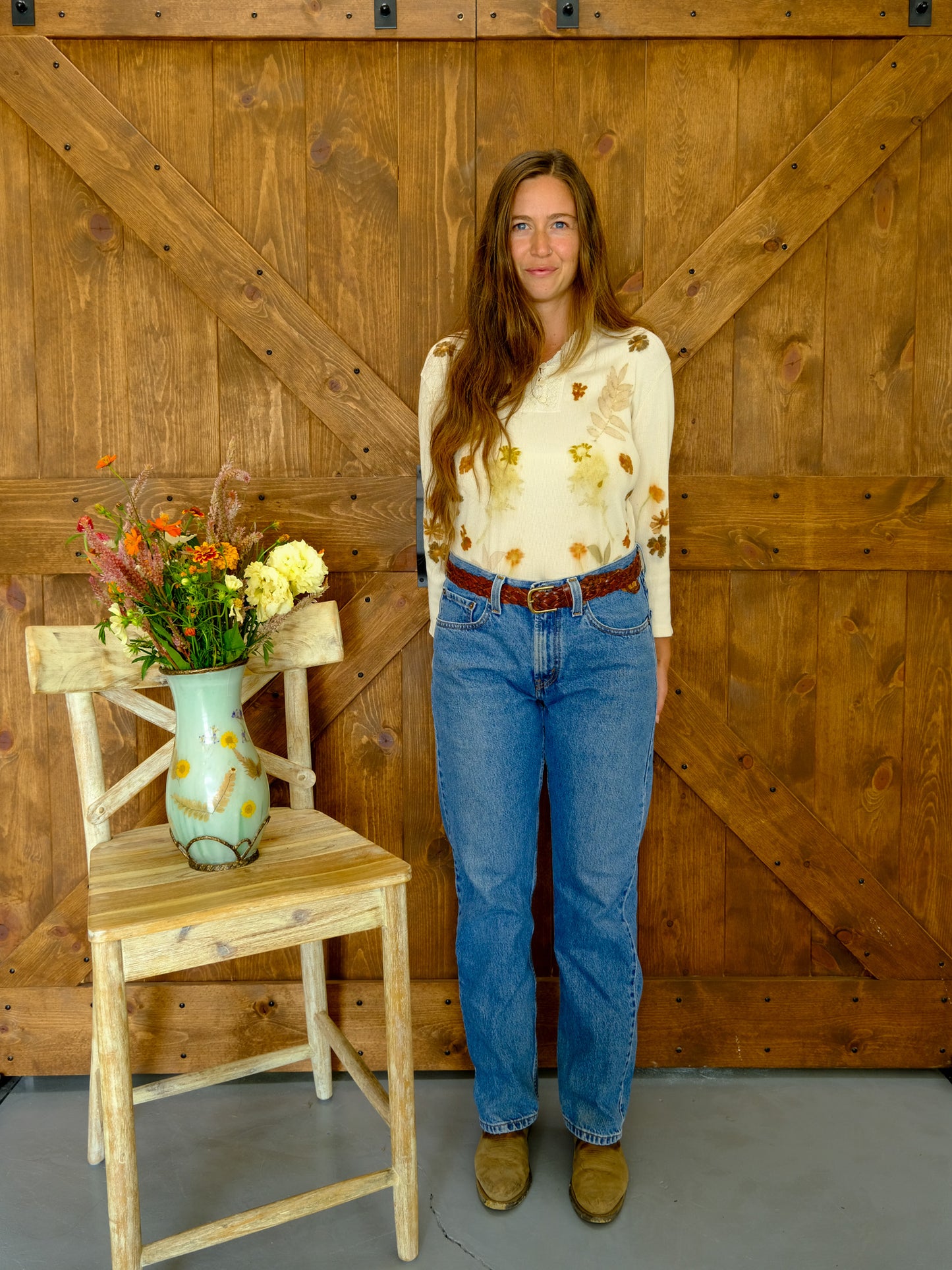 Eco-printed Ribbed Knit Long Sleeve