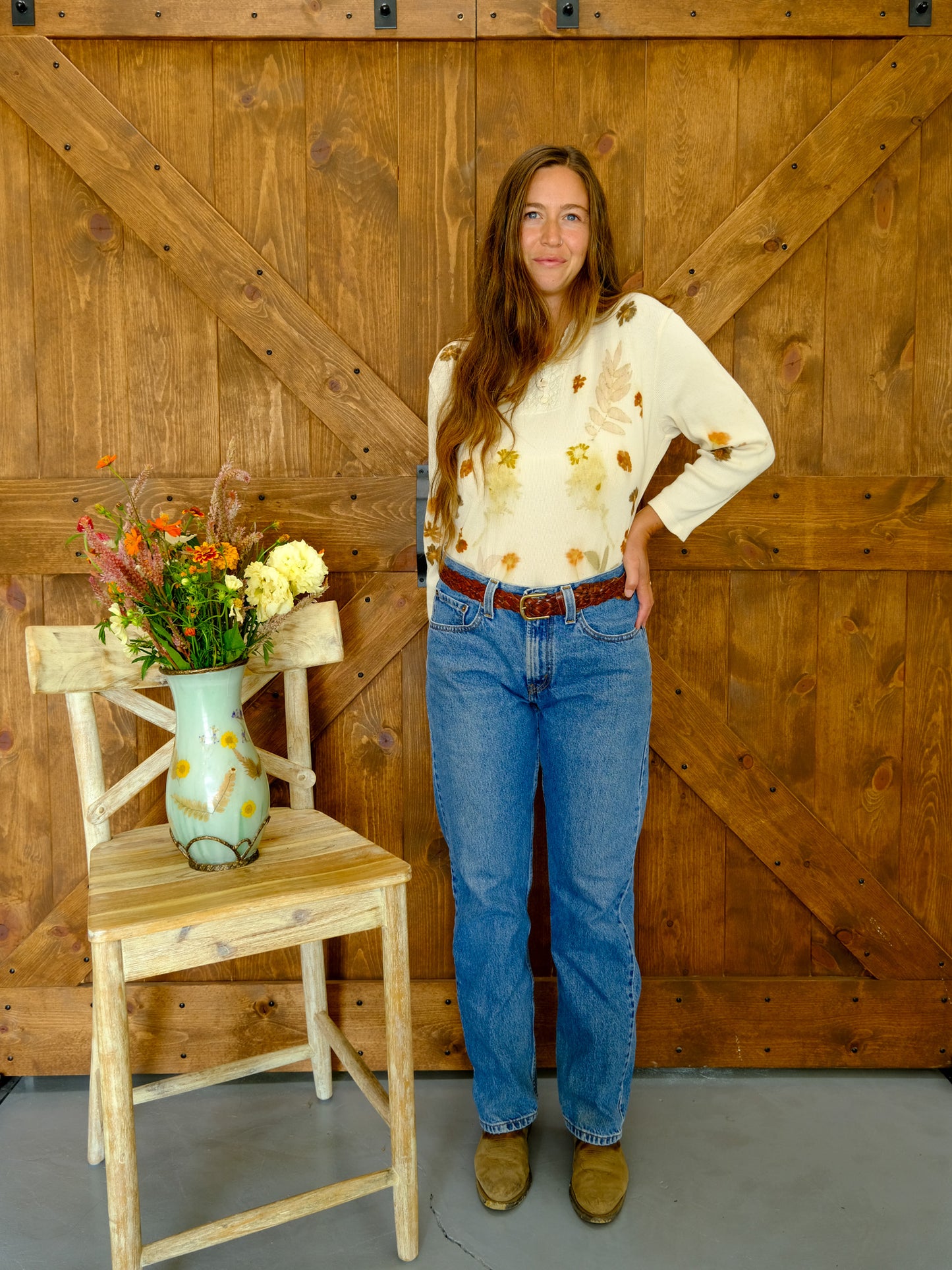 Eco-printed Ribbed Knit Long Sleeve