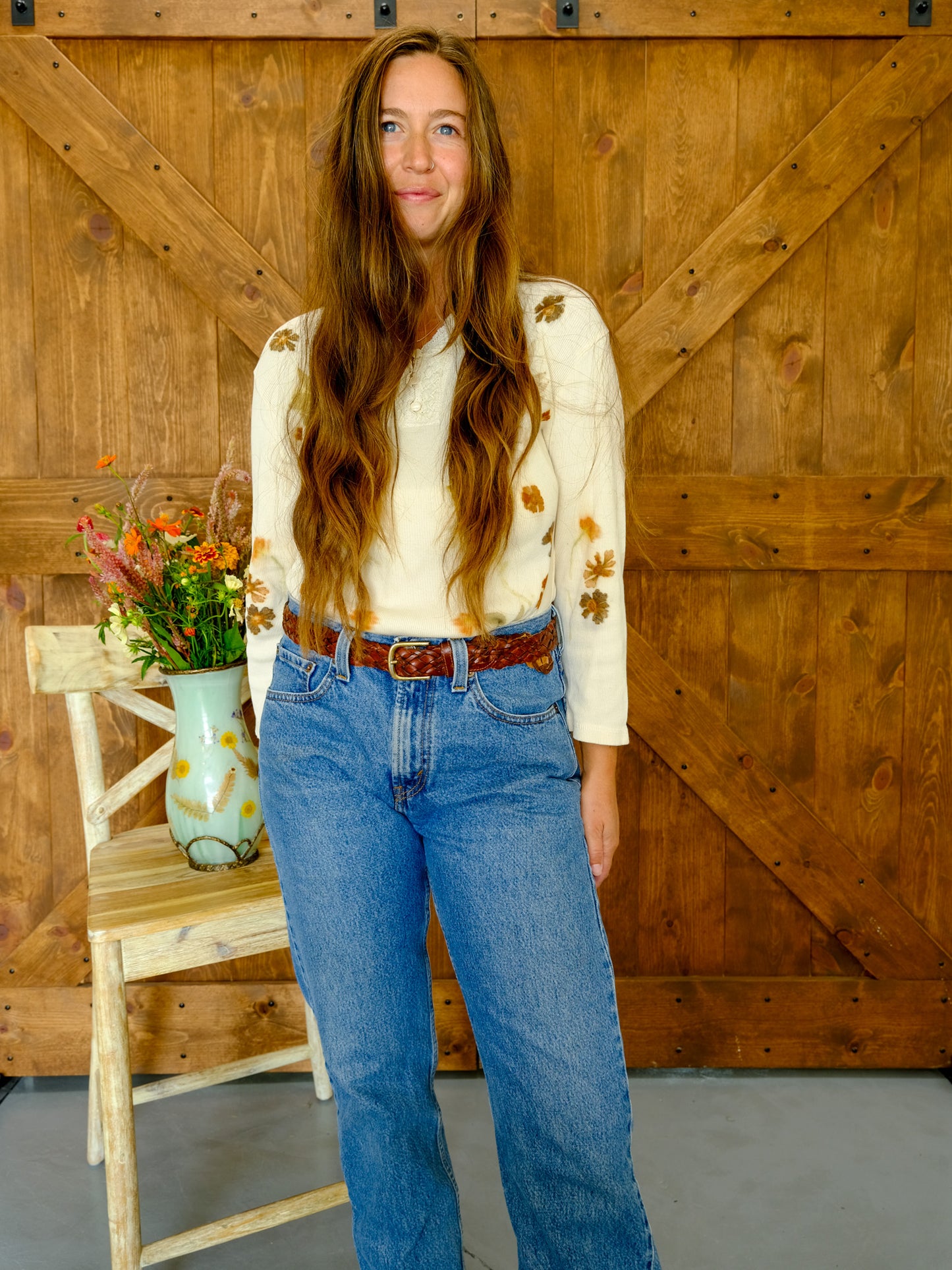 Eco-printed Ribbed Knit Long Sleeve