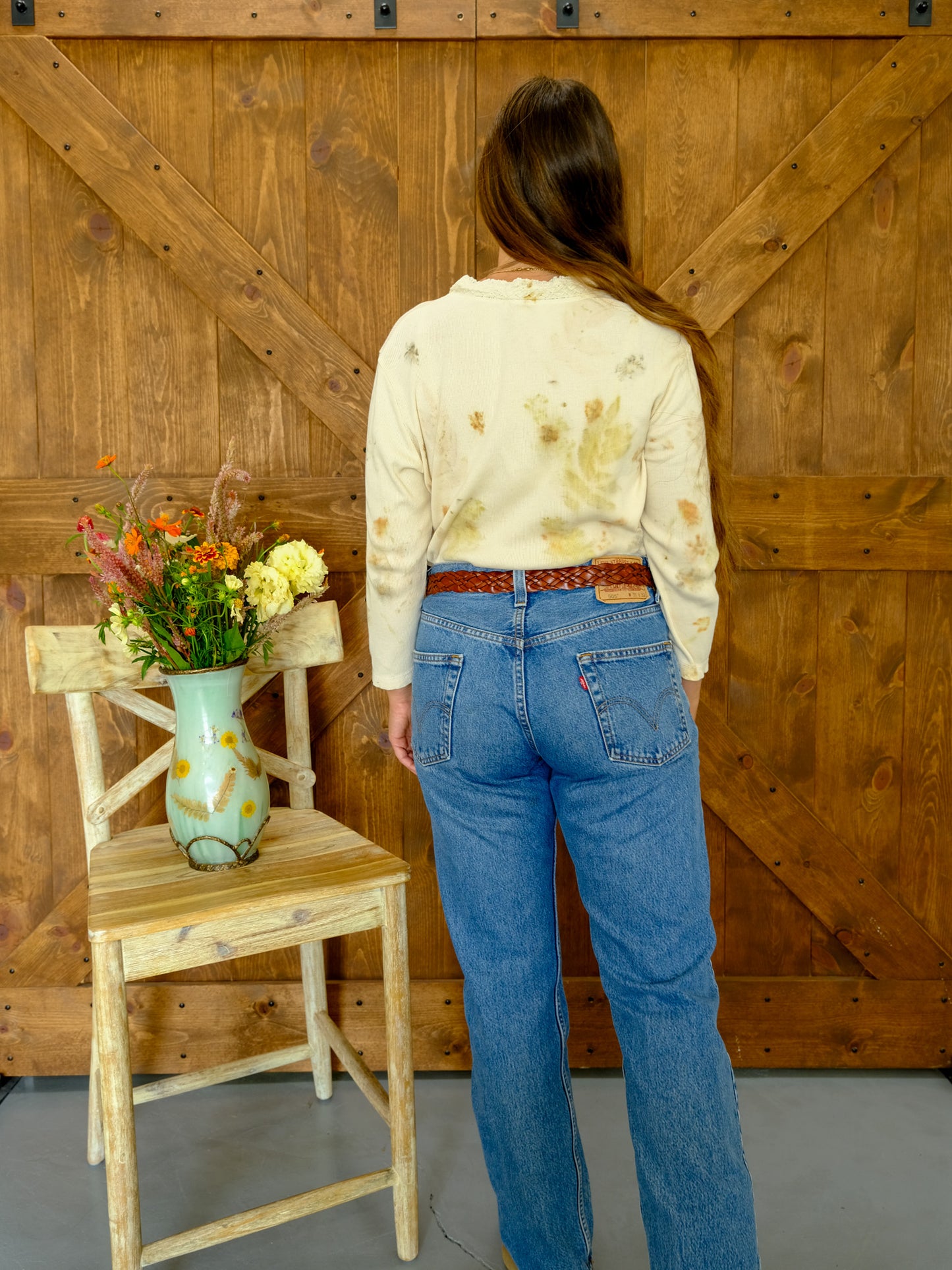 Eco-printed Ribbed Knit Long Sleeve