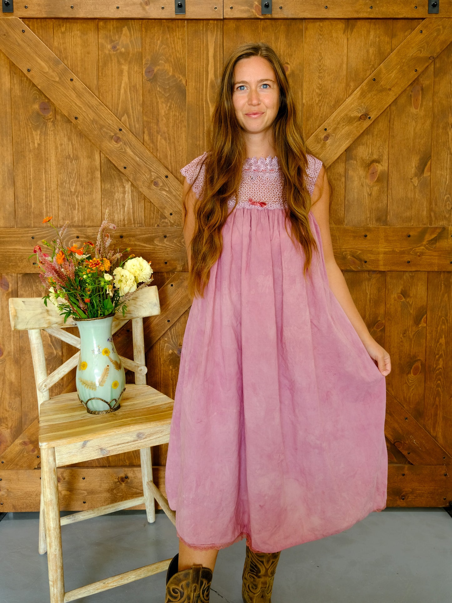 Lac & Brazilwood Lace Yoke Dress