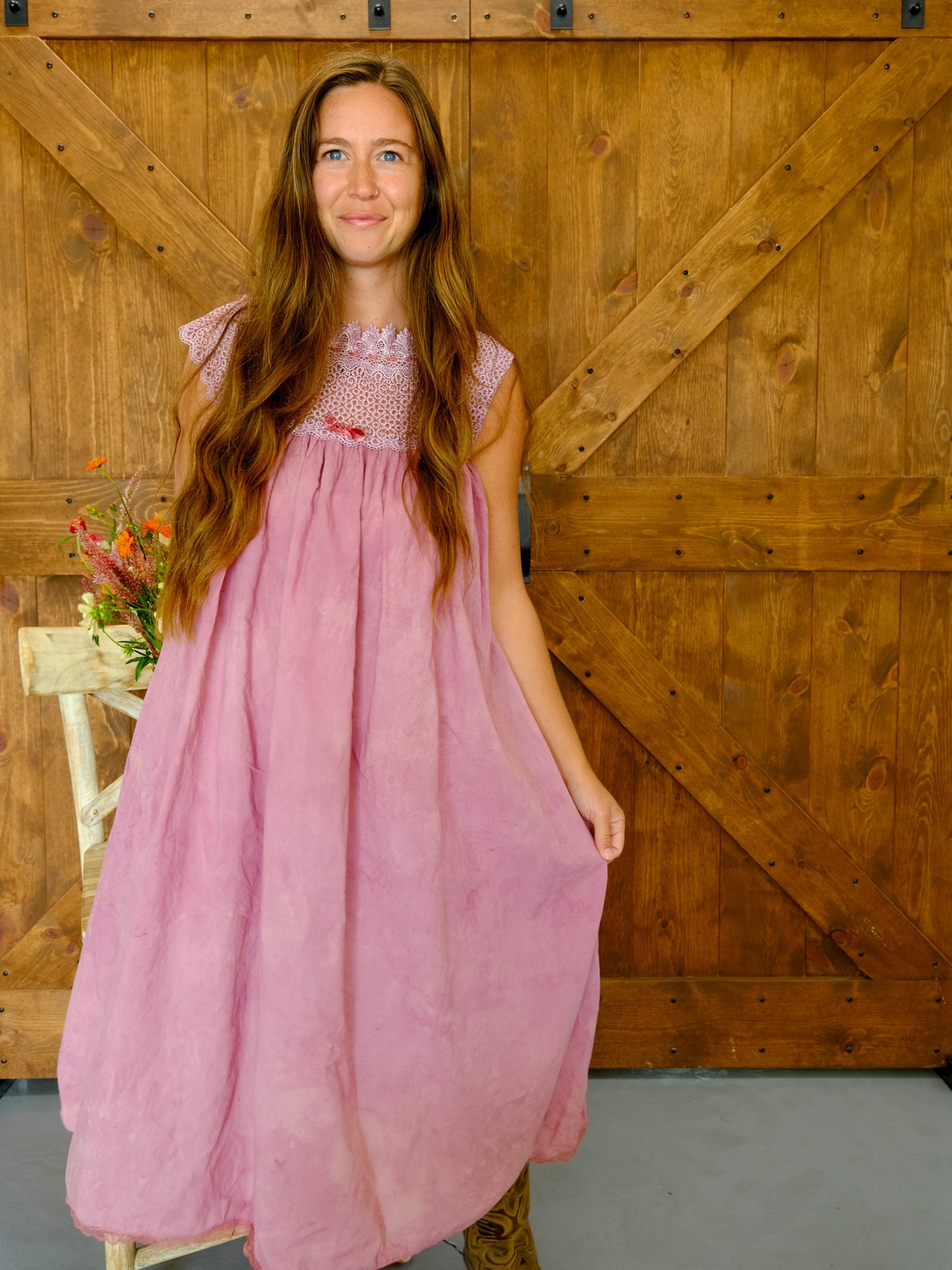 Lac & Brazilwood Lace Yoke Dress
