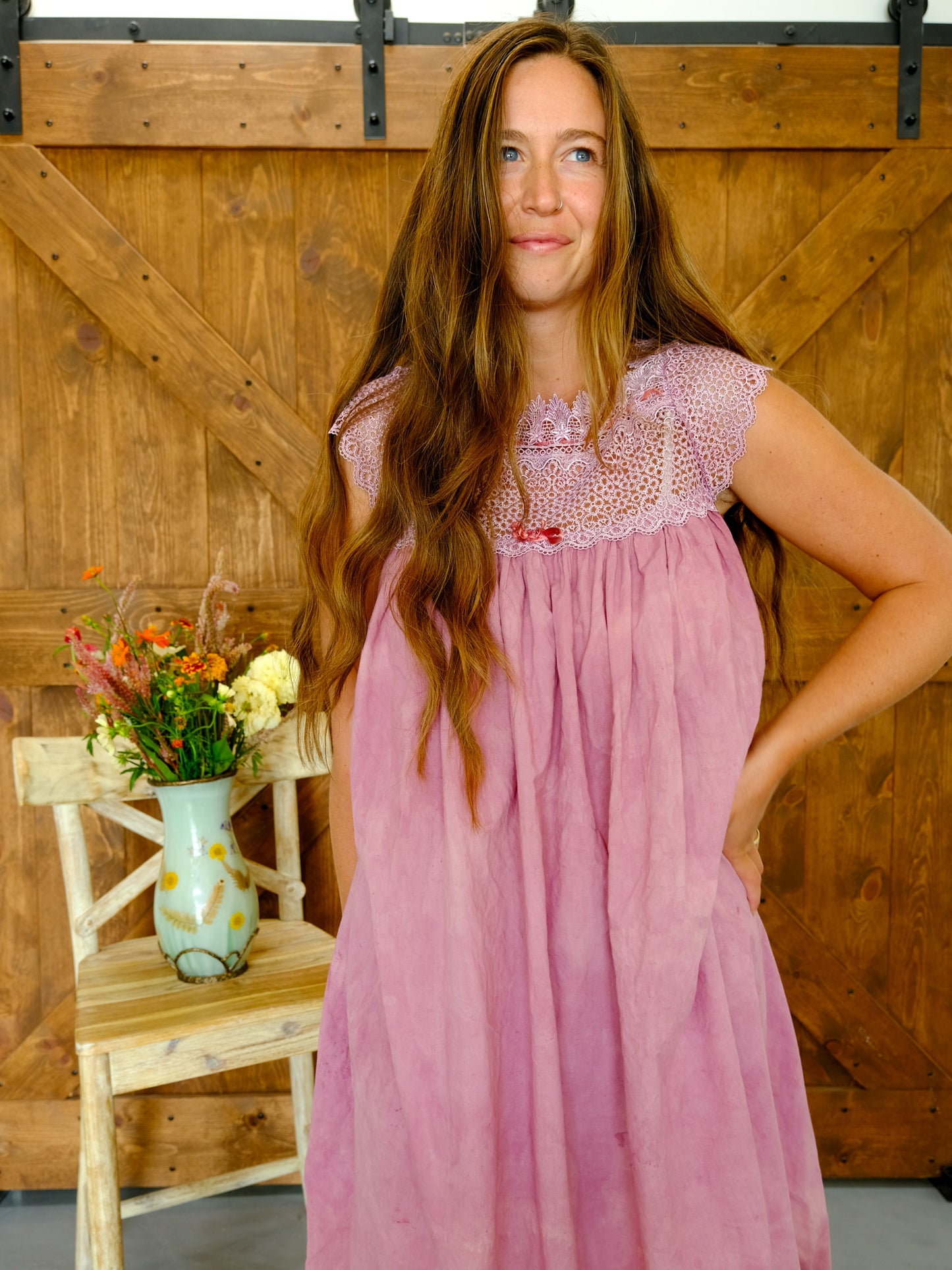 Lac & Brazilwood Lace Yoke Dress