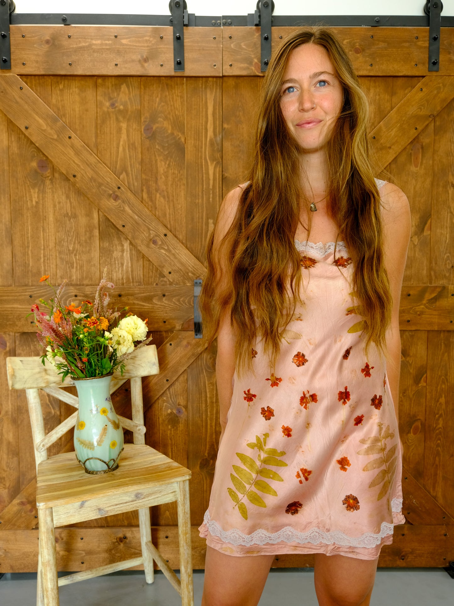 Brazilwood Eco-printed Silk Lace Dress