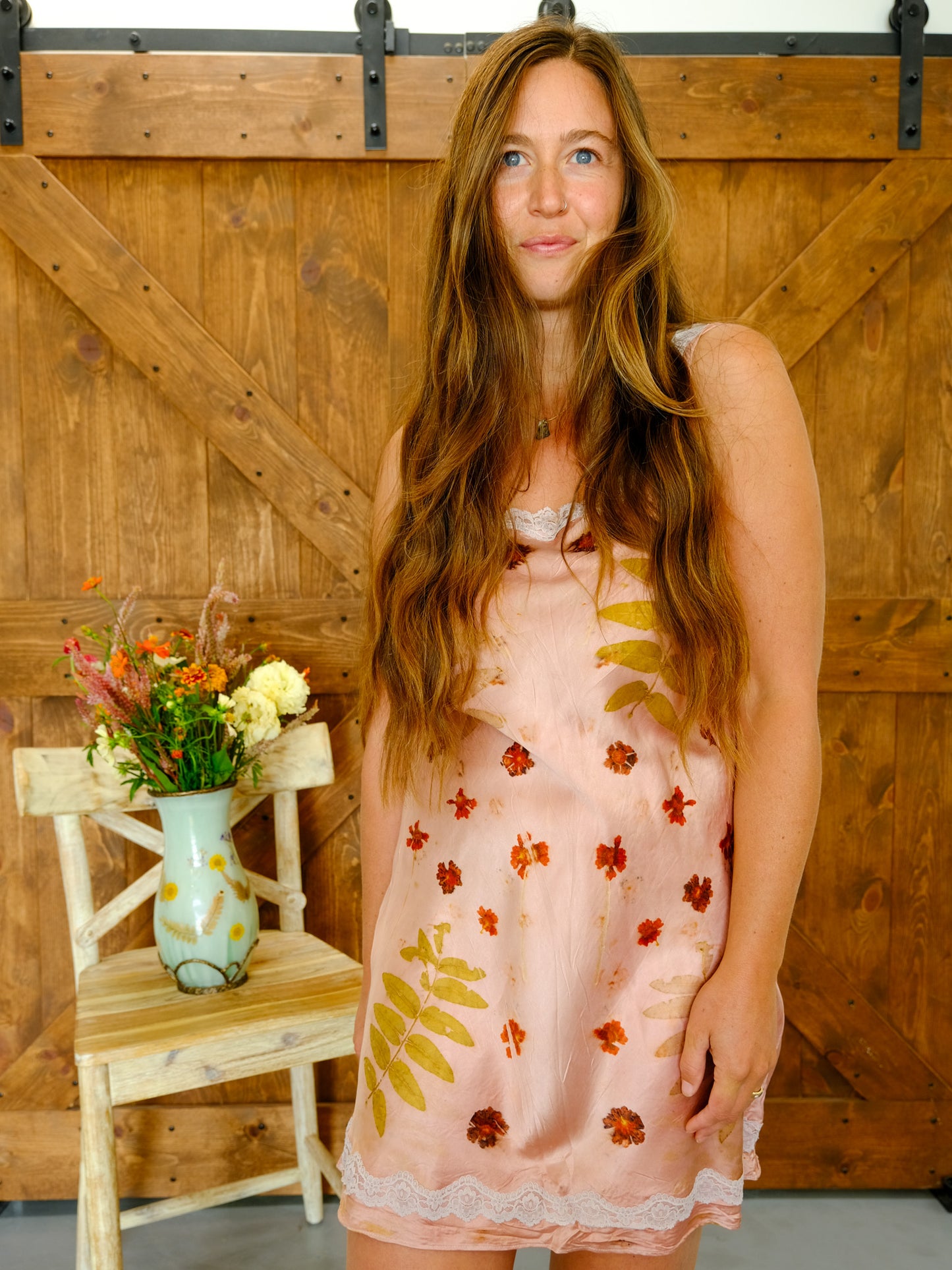 Brazilwood Eco-printed Silk Lace Dress