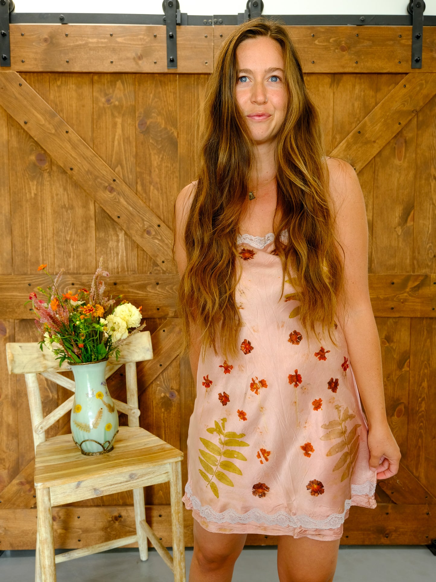 Brazilwood Eco-printed Silk Lace Dress