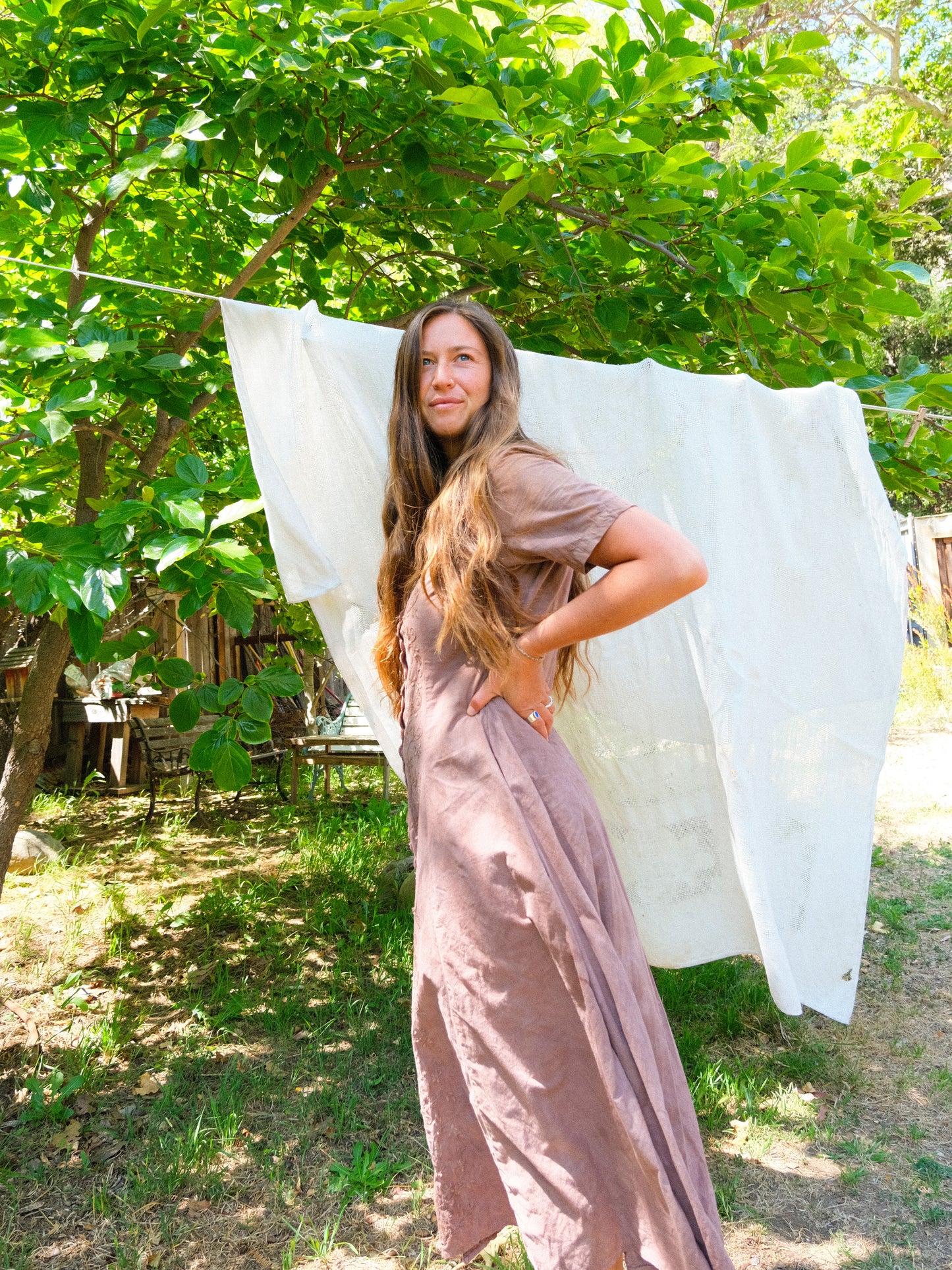 Logwood & Cutch Fitted Scalloped Edge Maxi Dress