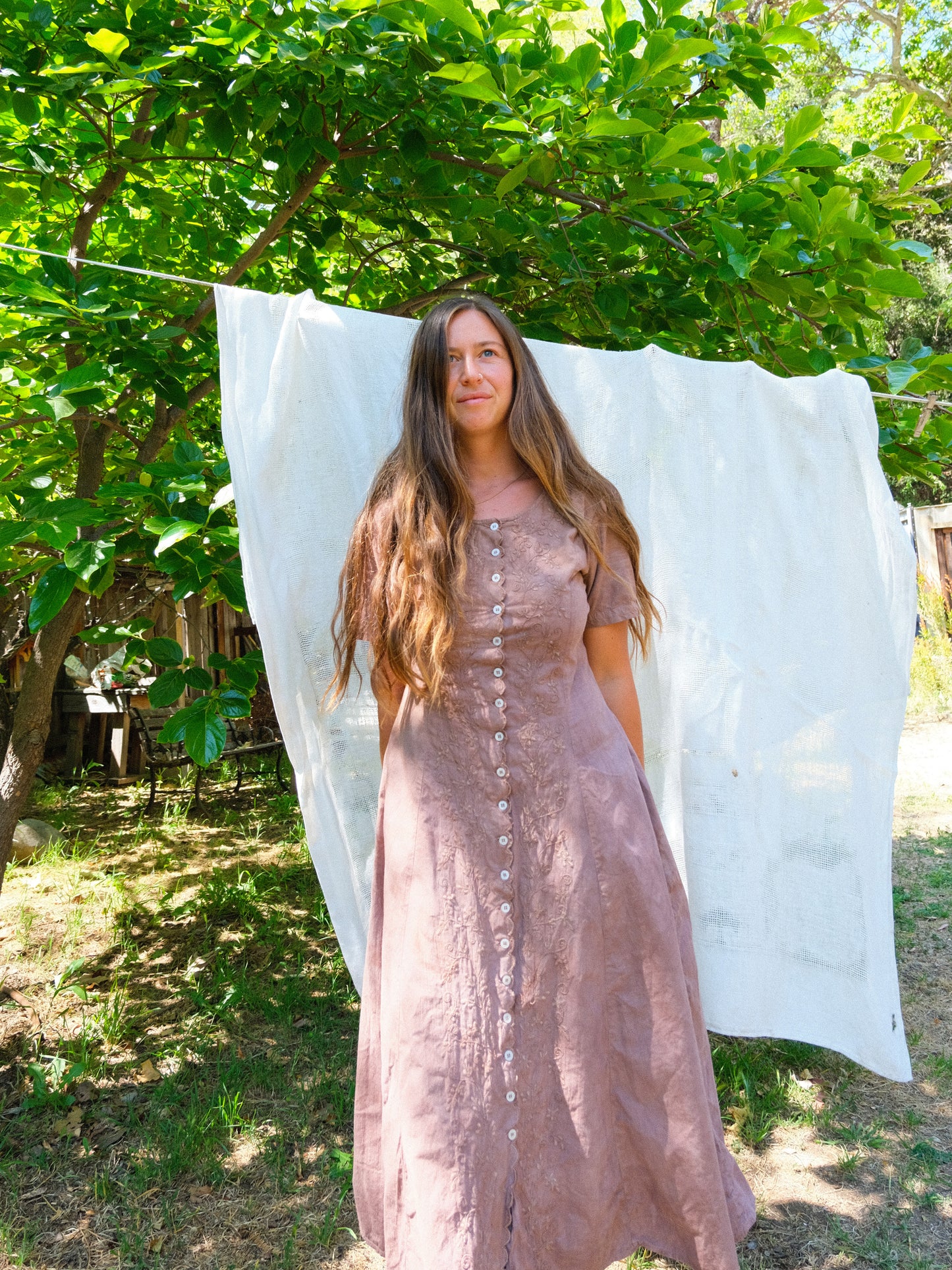 Logwood & Cutch Fitted Scalloped Edge Maxi Dress