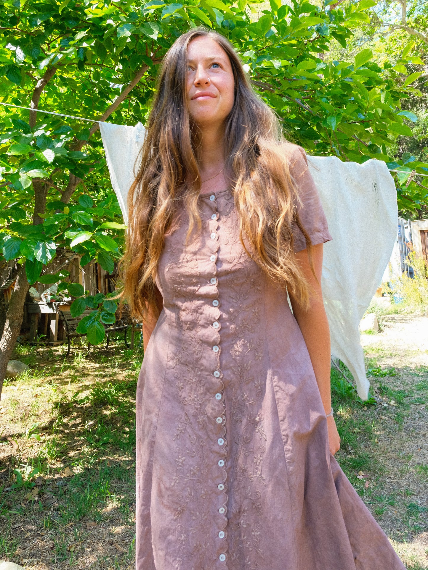 Logwood & Cutch Fitted Scalloped Edge Maxi Dress