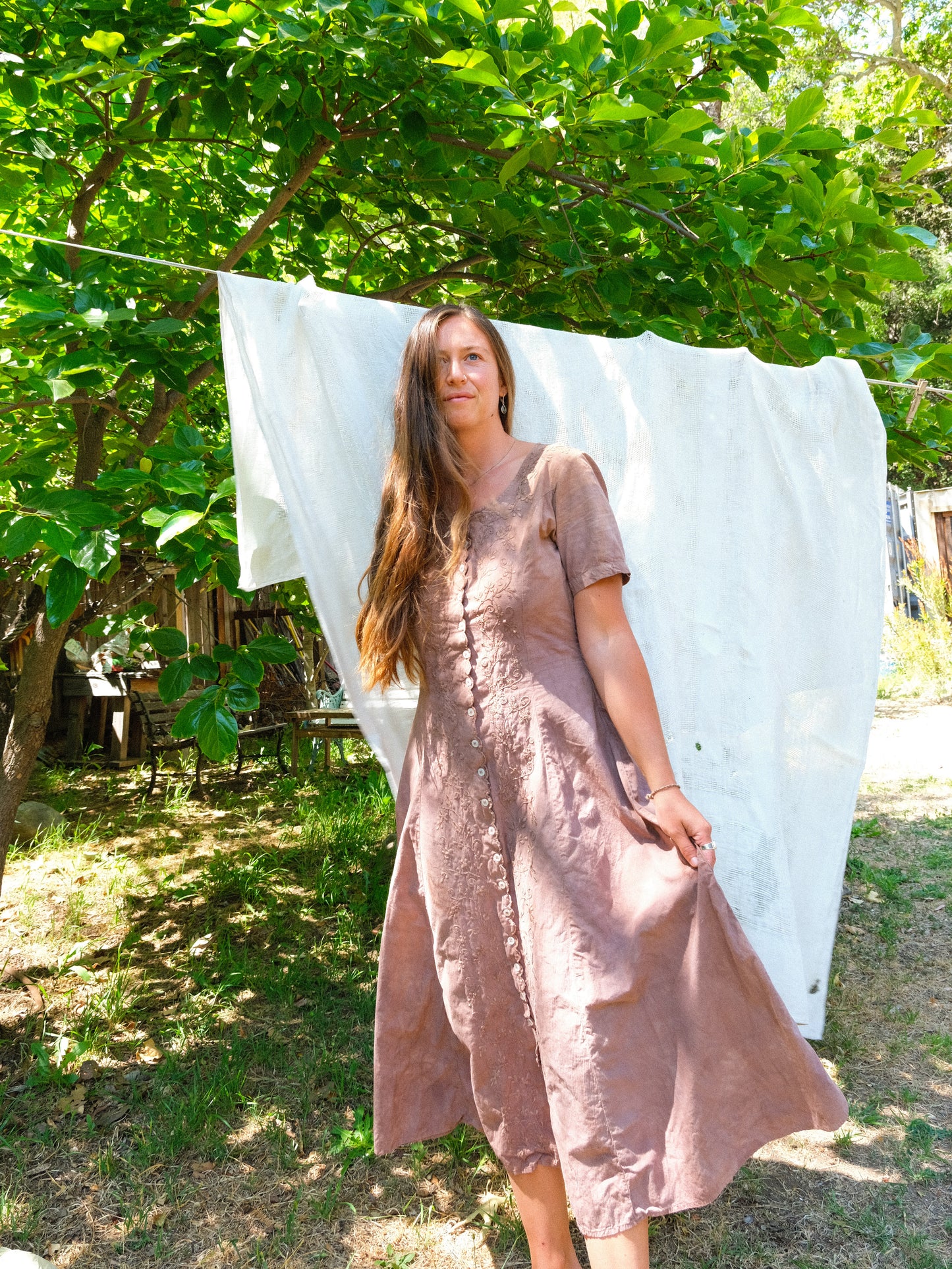 Logwood & Cutch Fitted Scalloped Edge Maxi Dress