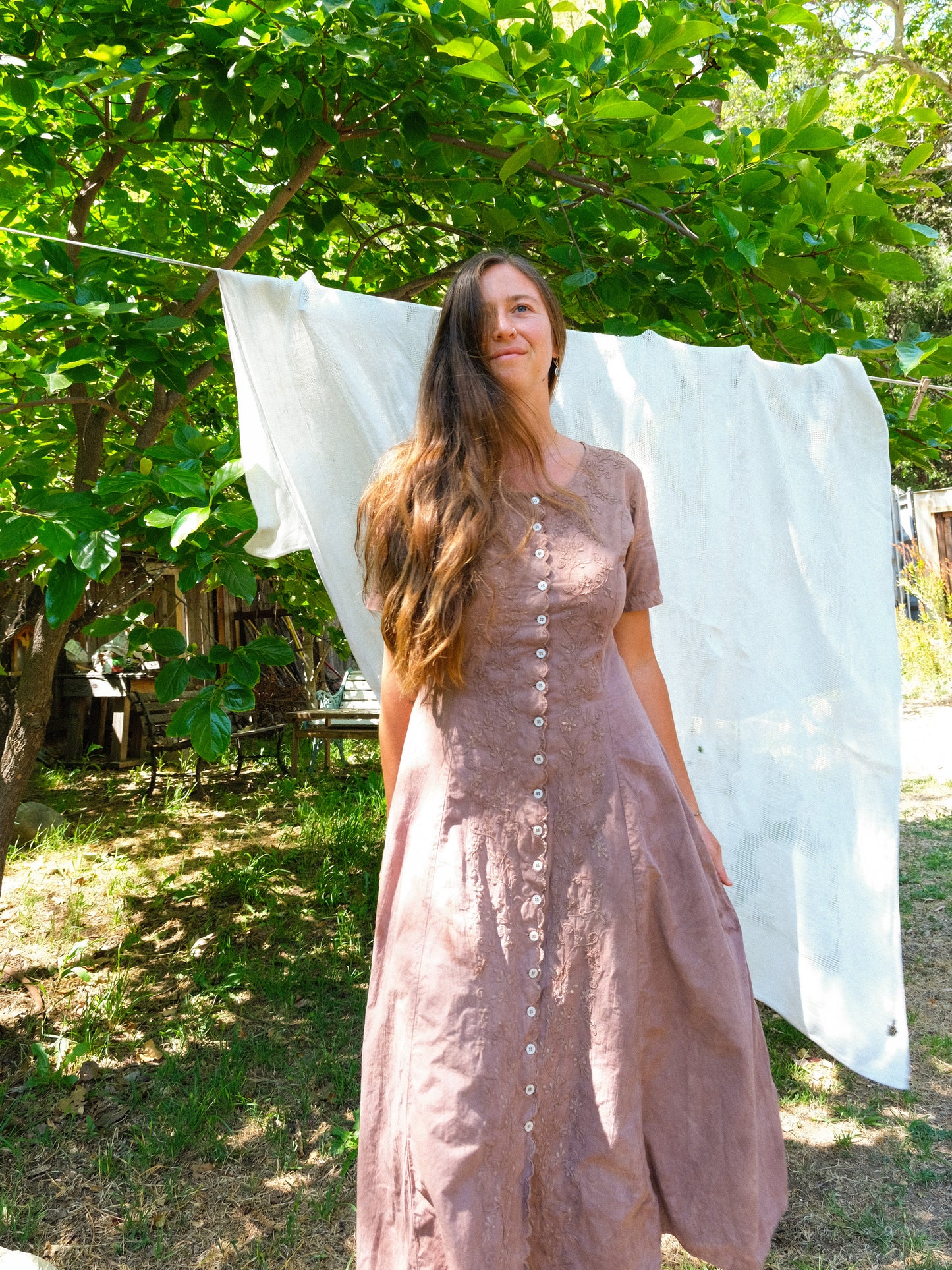 Logwood & Cutch Fitted Scalloped Edge Maxi Dress