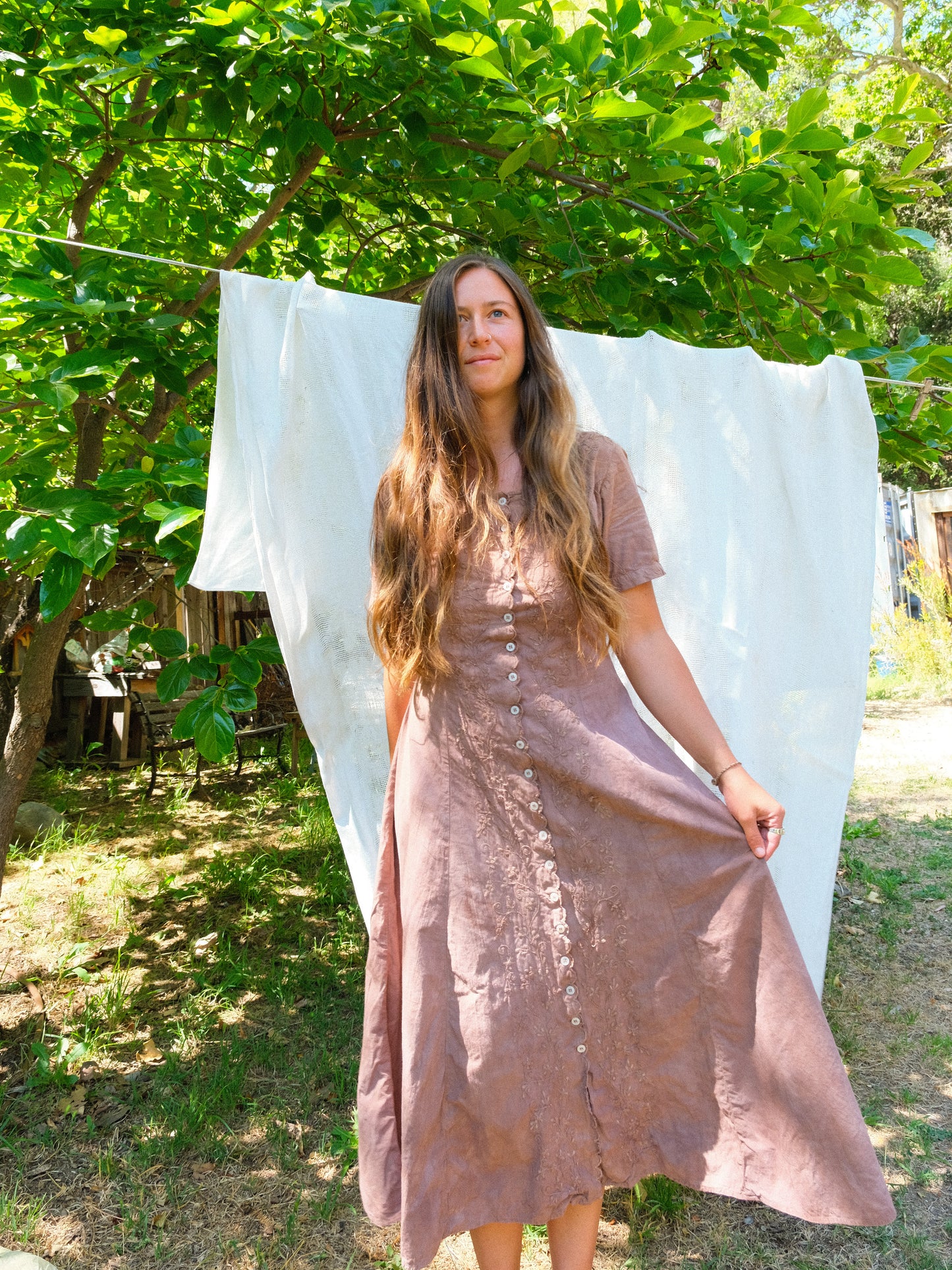 Logwood & Cutch Fitted Scalloped Edge Maxi Dress