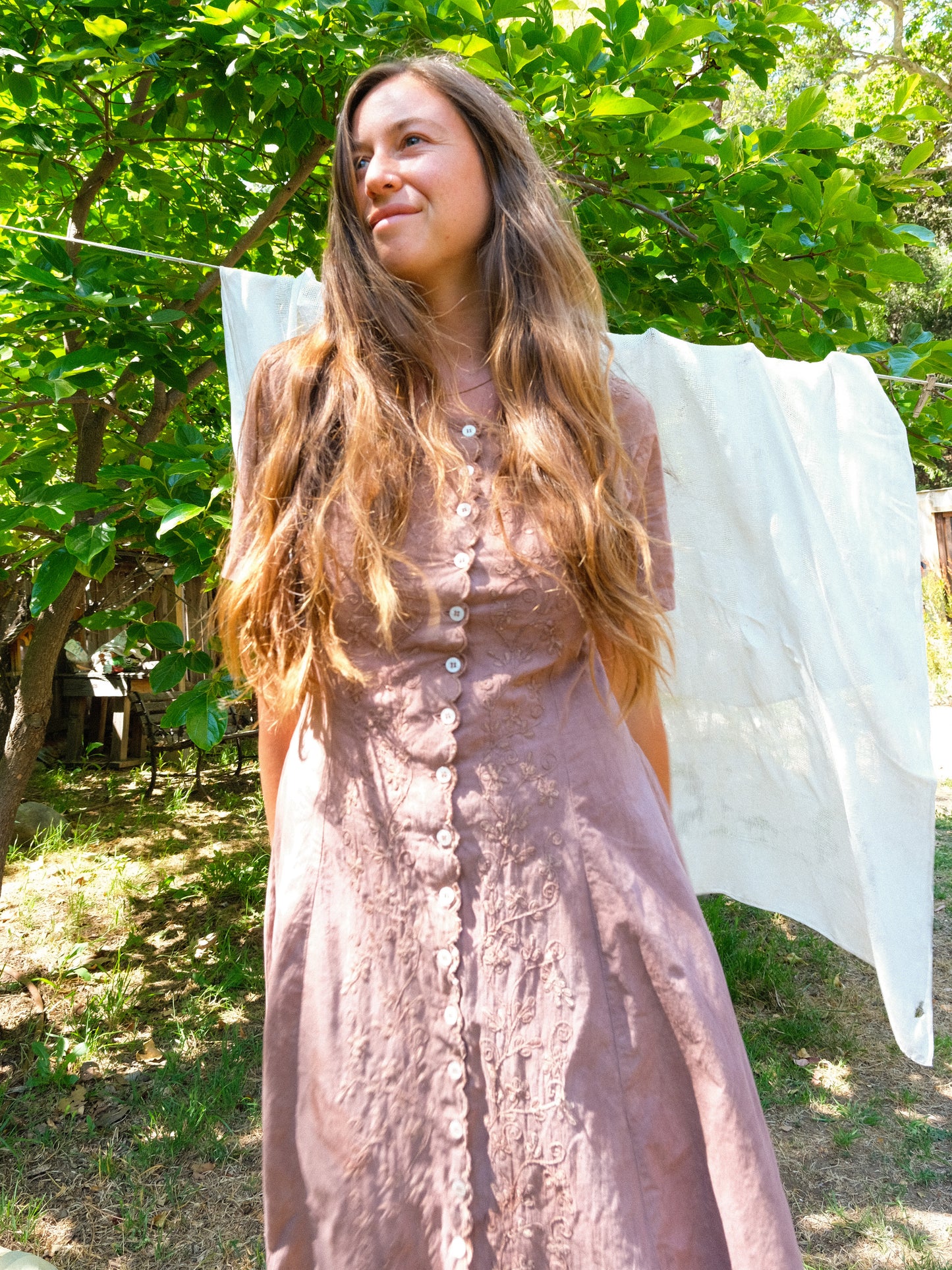 Logwood & Cutch Fitted Scalloped Edge Maxi Dress