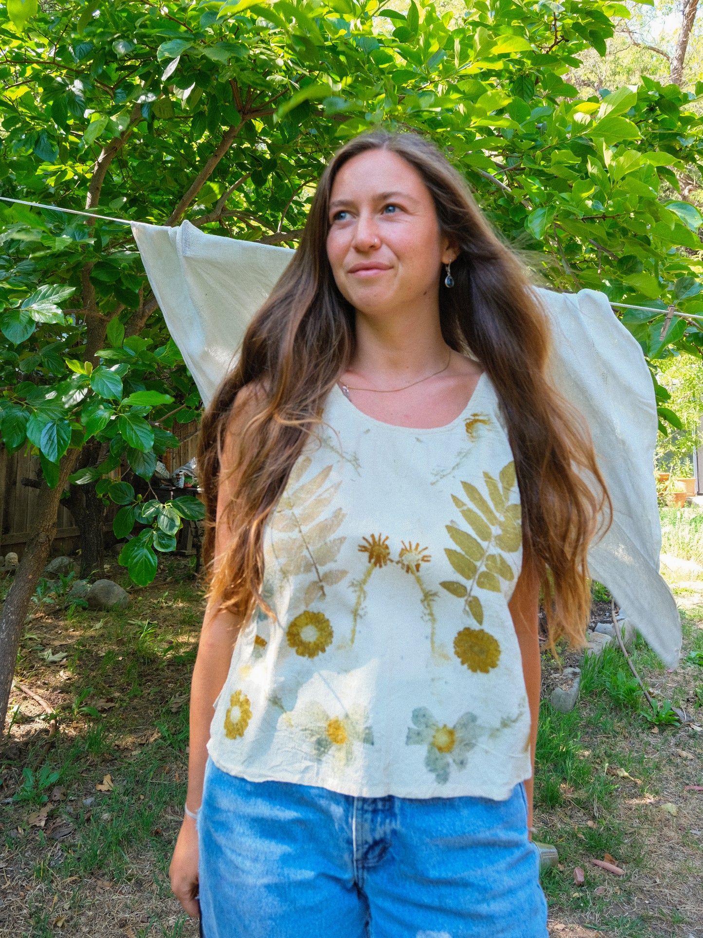 Silk Eco-printed Crinkle Tank Top