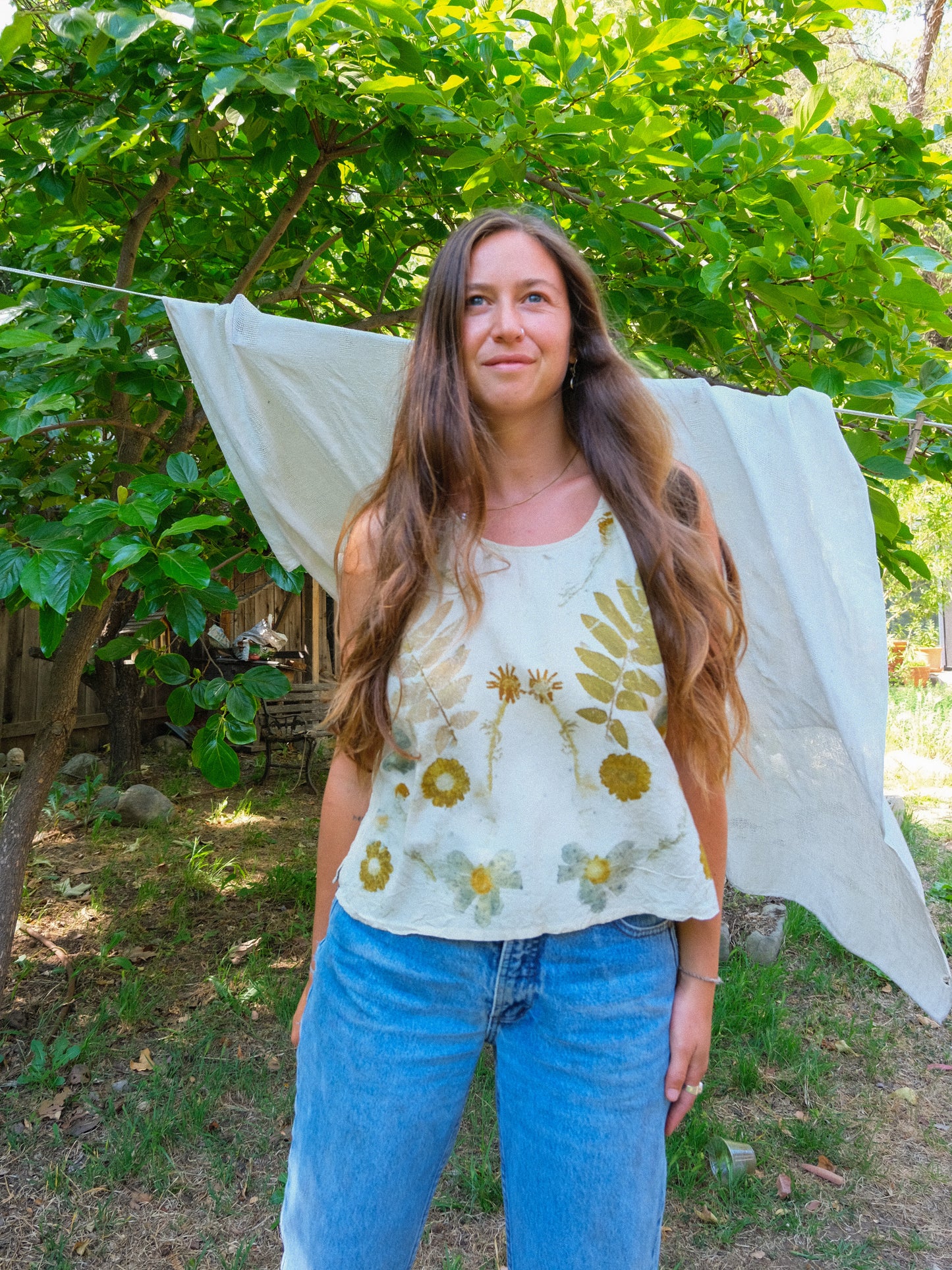 Silk Eco-printed Crinkle Tank Top