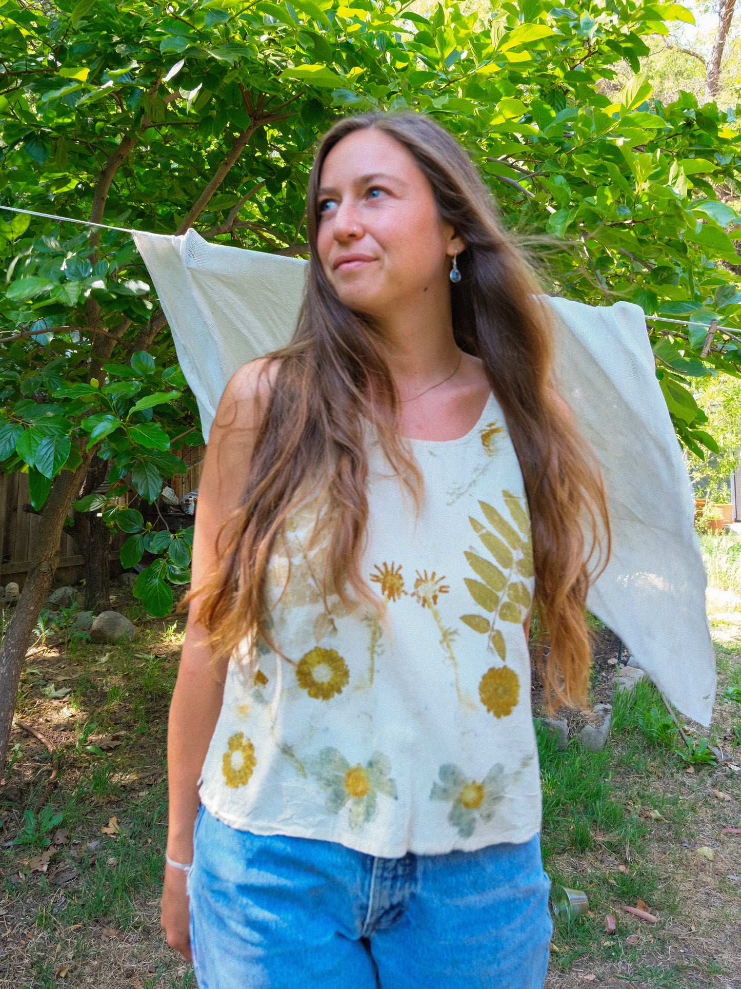 Silk Eco-printed Crinkle Tank Top