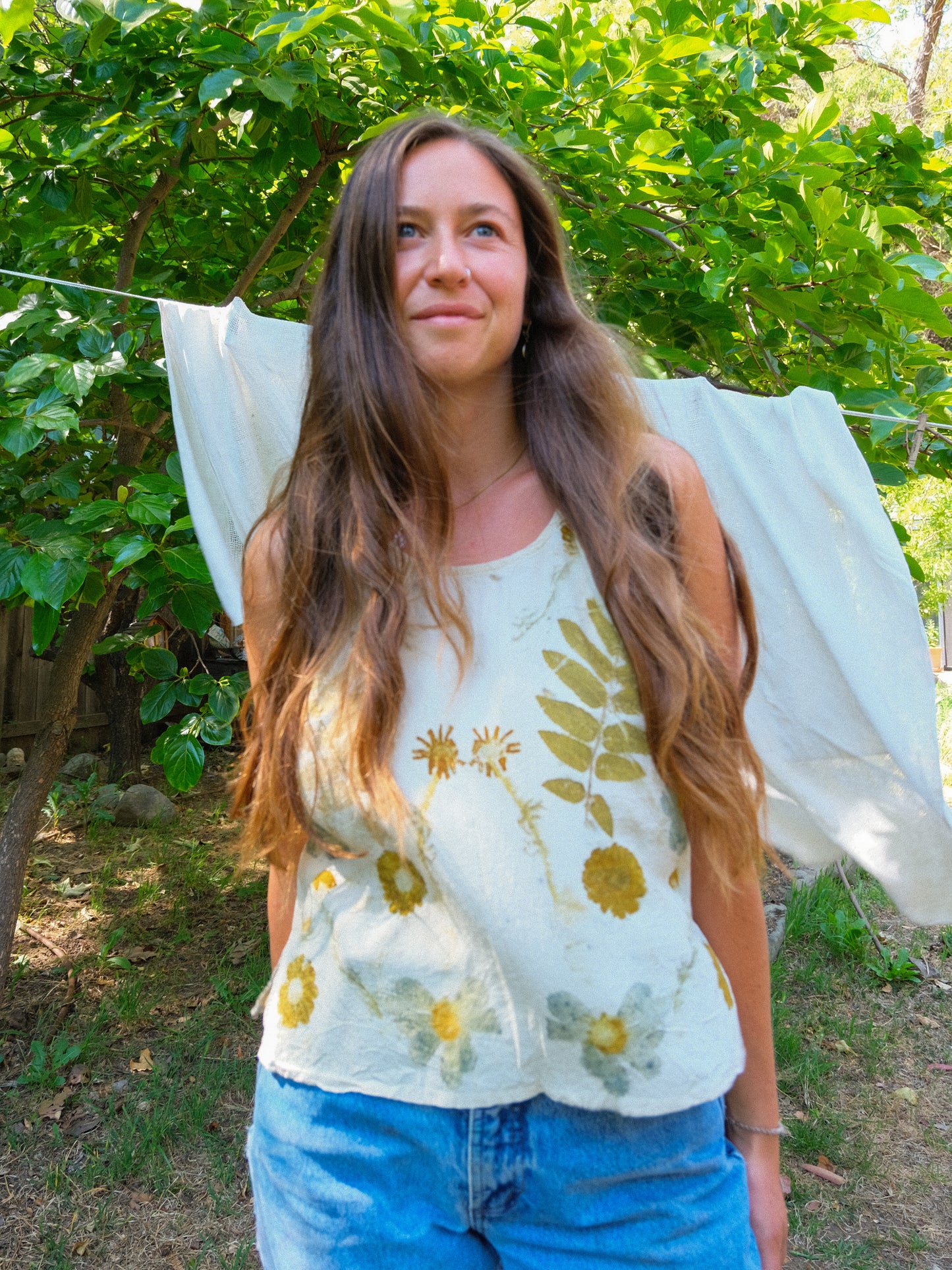 Silk Eco-printed Crinkle Tank Top