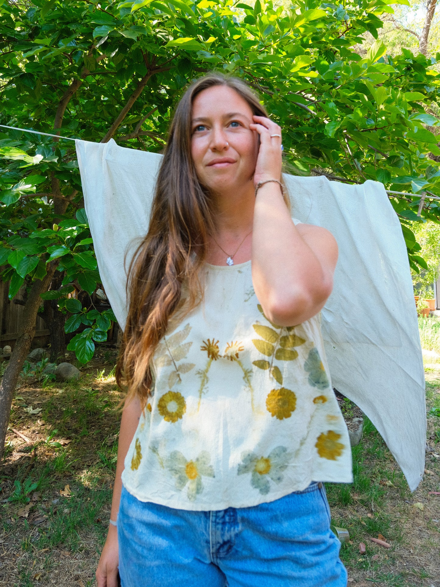 Silk Eco-printed Crinkle Tank Top