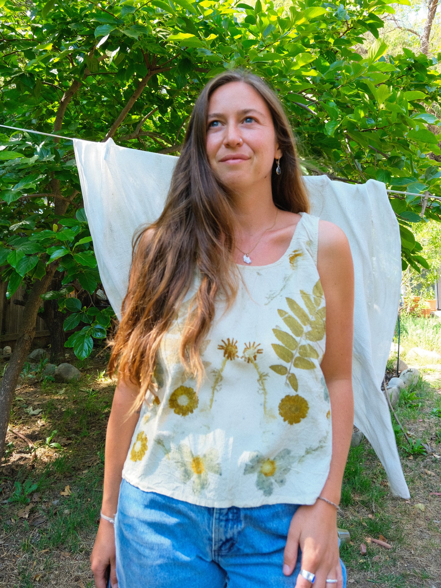 Silk Eco-printed Crinkle Tank Top