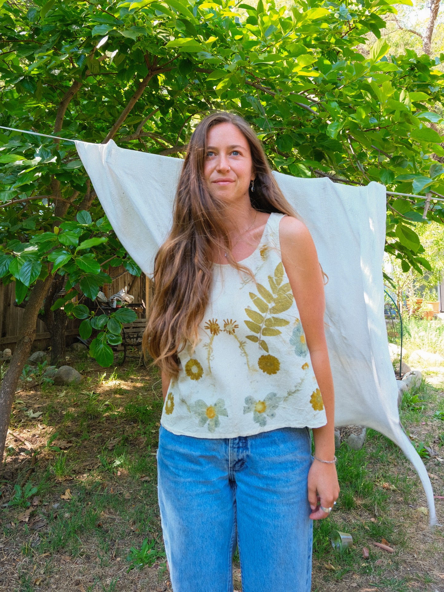 Silk Eco-printed Crinkle Tank Top