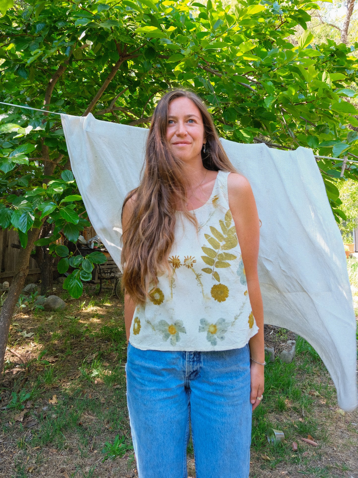 Silk Eco-printed Crinkle Tank Top