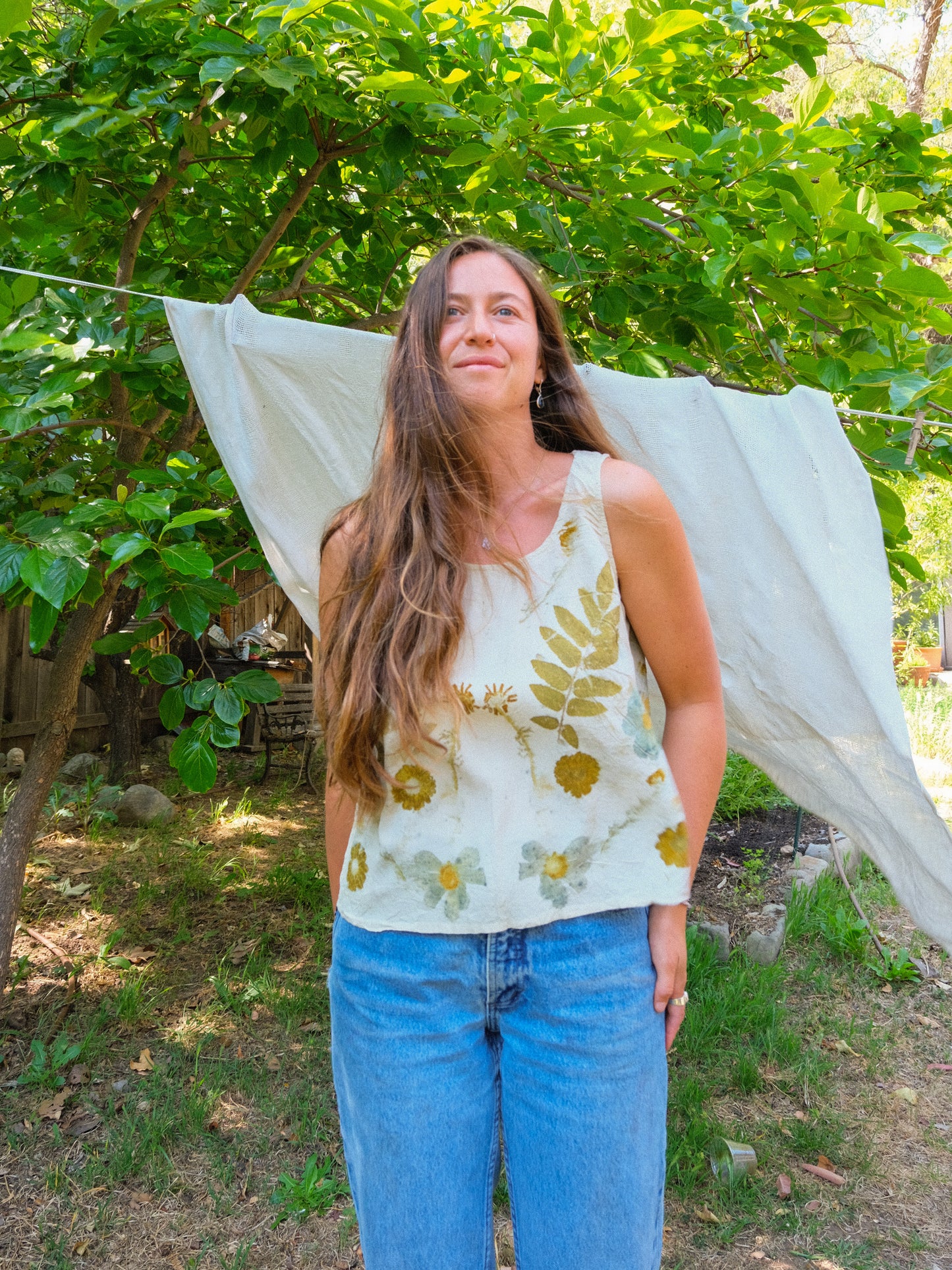 Silk Eco-printed Crinkle Tank Top