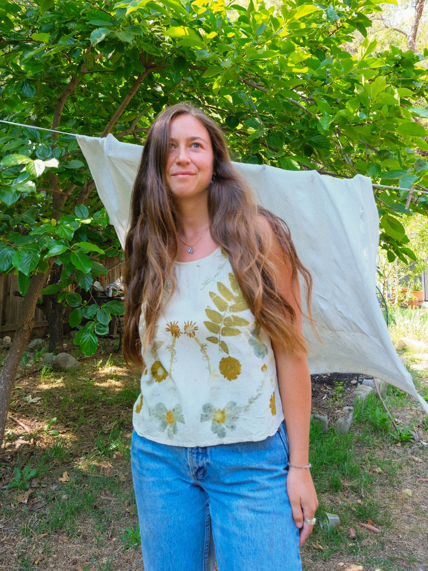 Silk Eco-printed Crinkle Tank Top