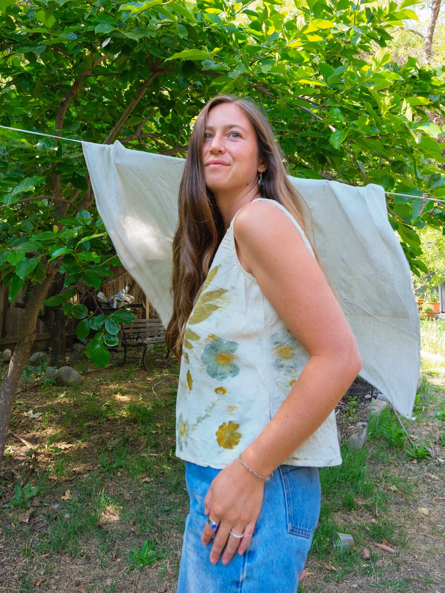 Silk Eco-printed Crinkle Tank Top