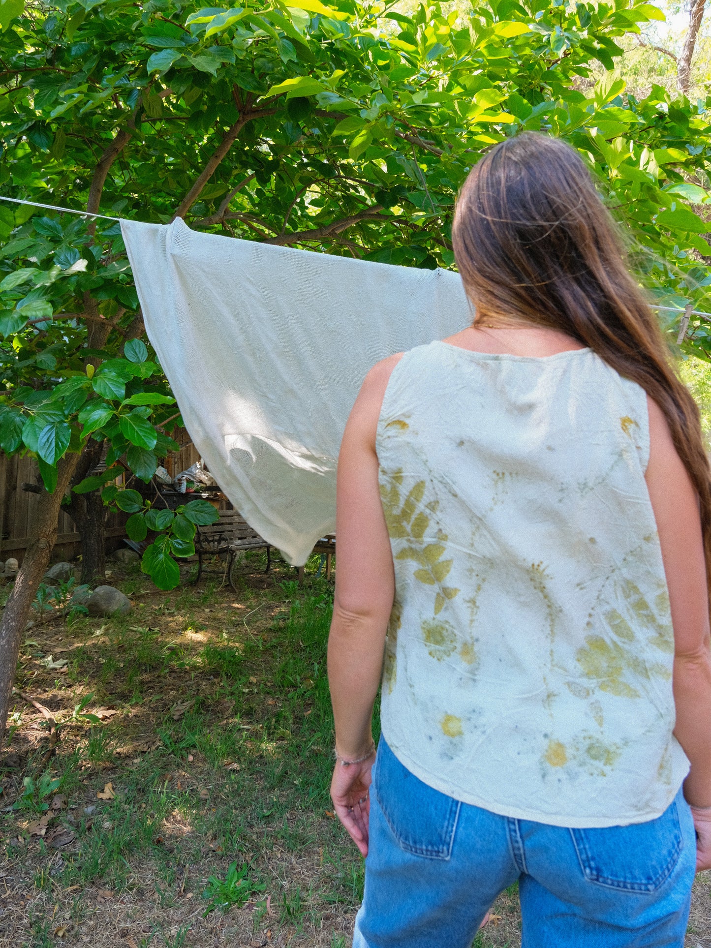 Silk Eco-printed Crinkle Tank Top